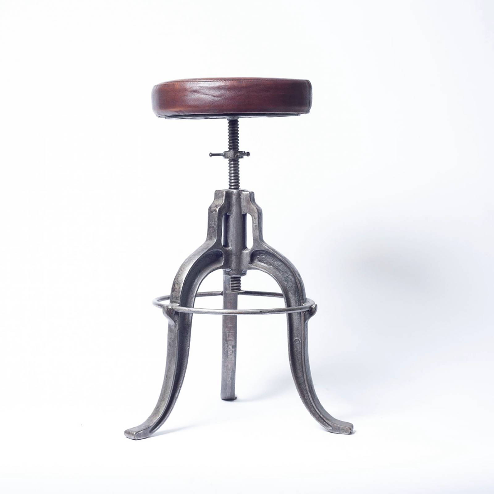 Saloon Style Metal Adjustable Stool With Leather Seat