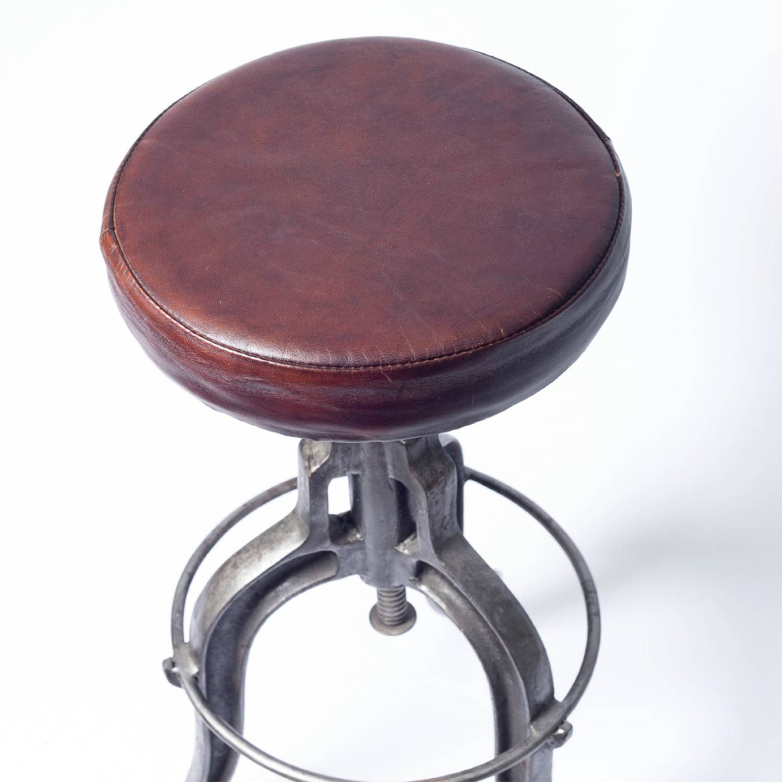 Saloon Style Metal Adjustable Stool With Leather Seat thumbnails