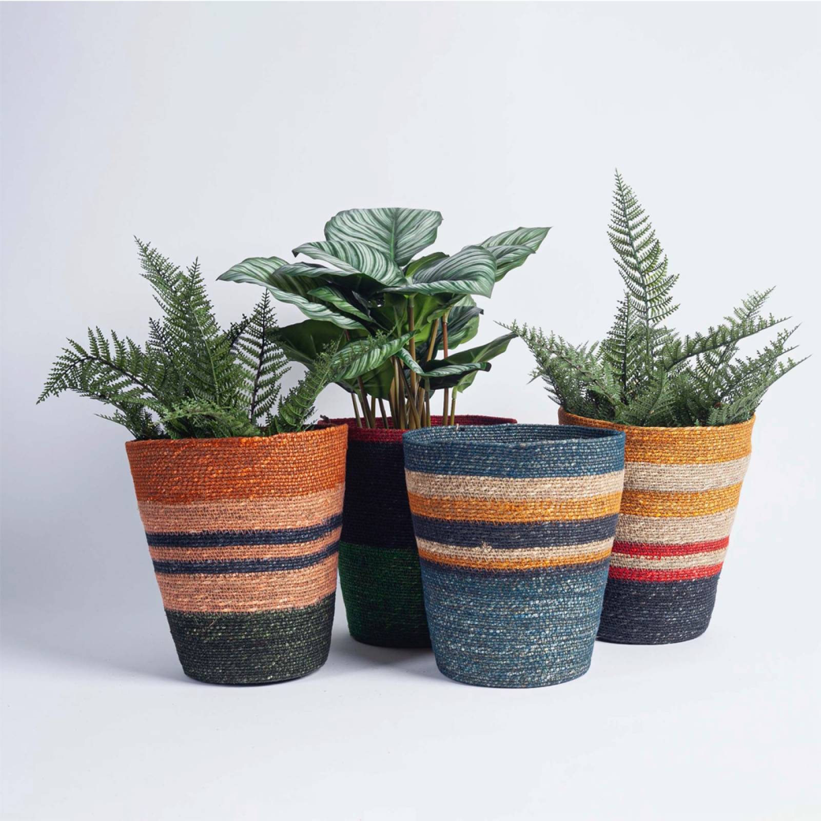 Seagrass Waste Paper Basket in Midnight and Beryl Green thumbnails