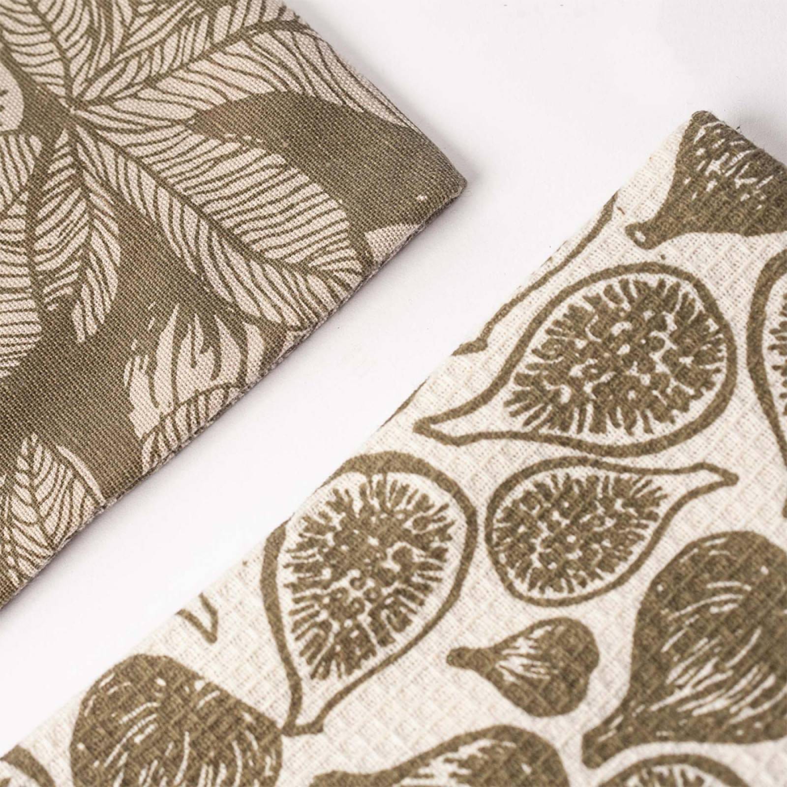 Set Of 2 Cotton Tea Towels In Burnt Olive Fig Tree Print thumbnails