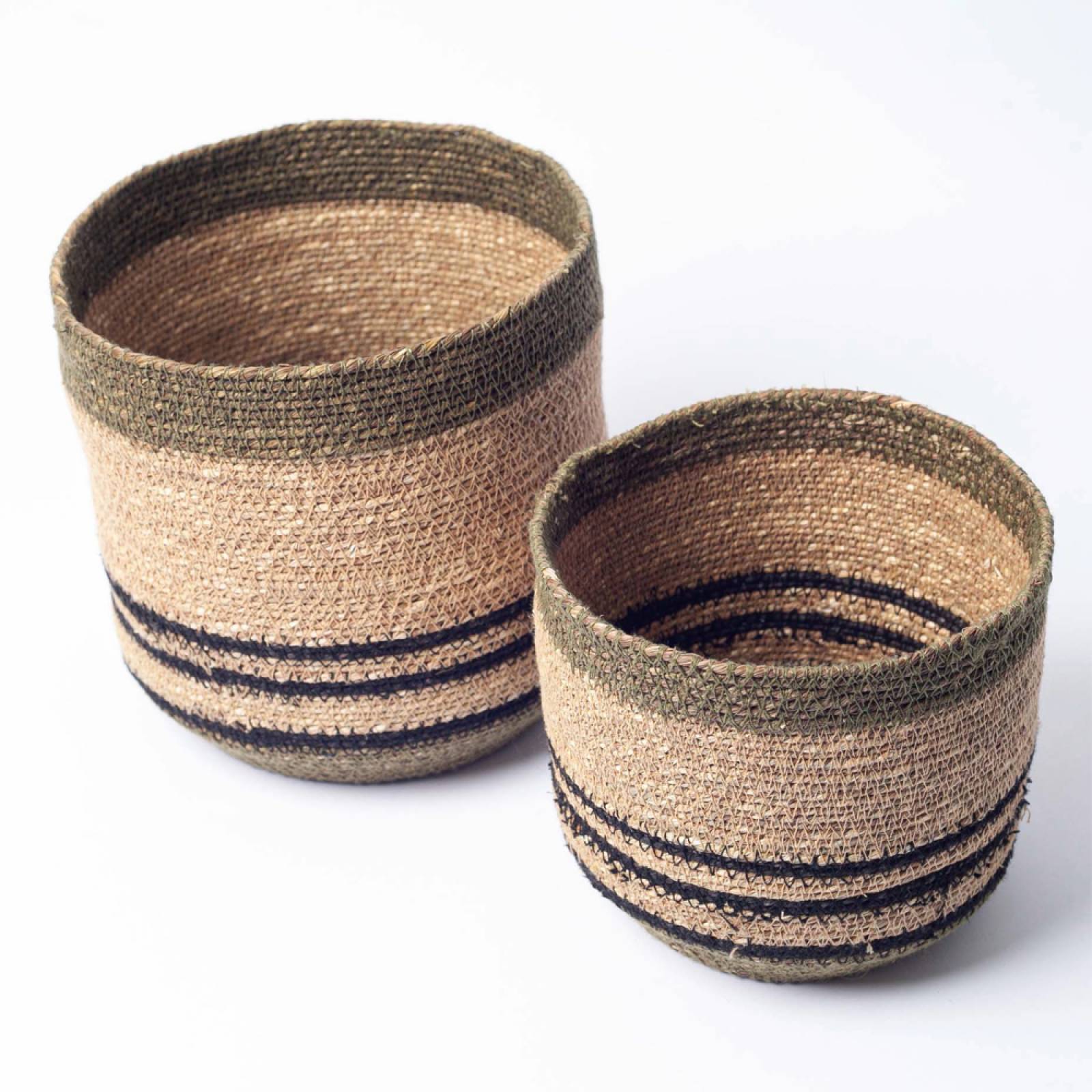 Set Of 2 Seagrass Baskets With Stitching In Olive Green thumbnails