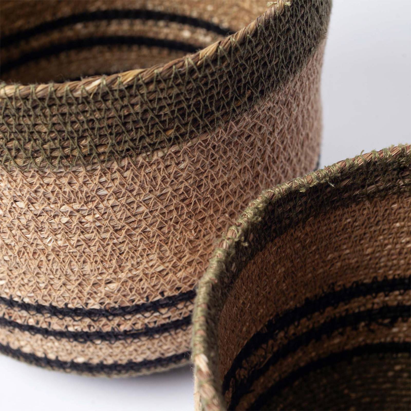 Set Of 2 Seagrass Baskets With Stitching In Olive Green thumbnails