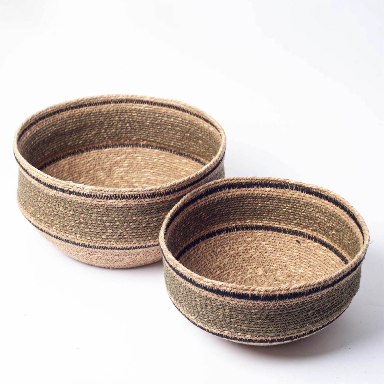 Set Of 2 Seagrass Bowl Baskets In Olive Green thumbnails