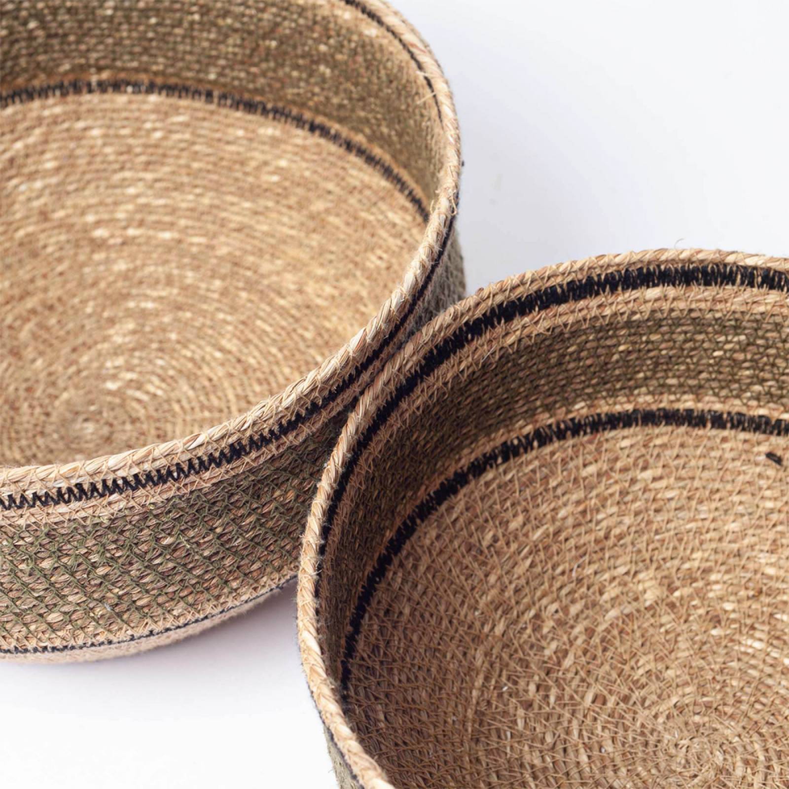 Set Of 2 Seagrass Bowl Baskets In Olive Green thumbnails