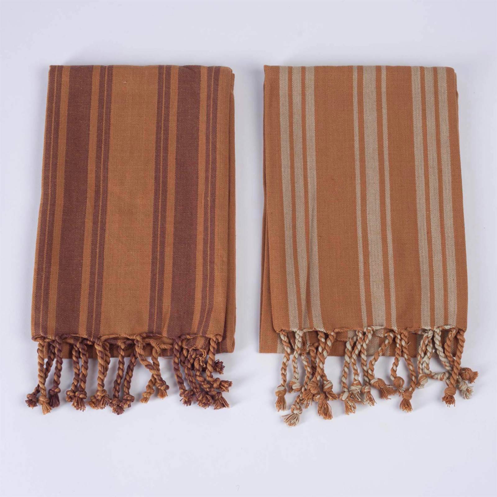 Set Of 2 Tea Towels In Brown Stripe