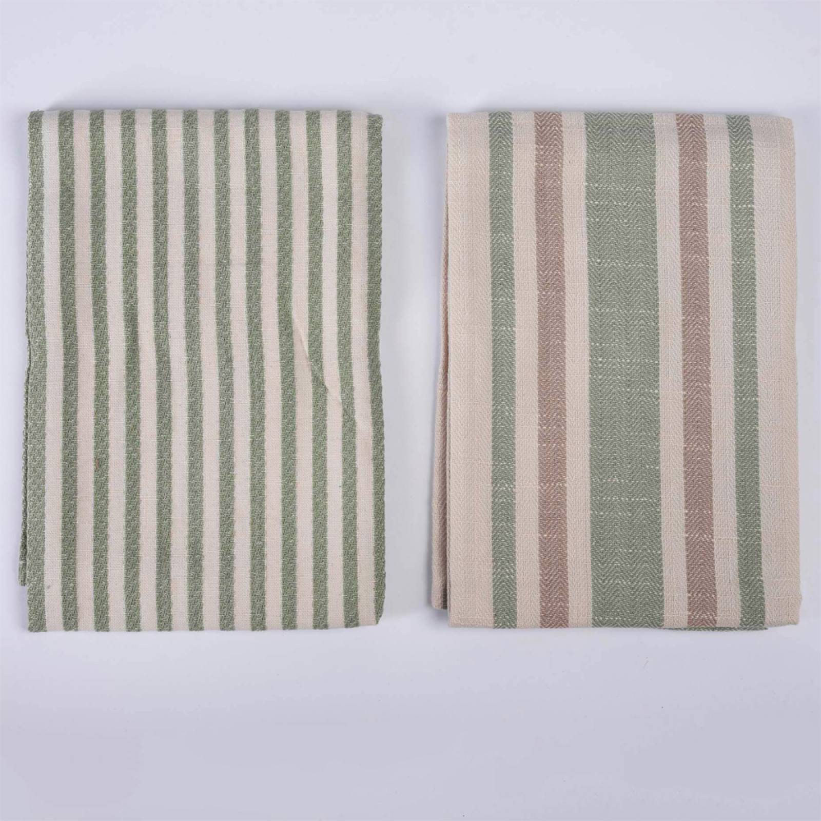 Set Of 2 Tea Towels In Green & Brown Stripe