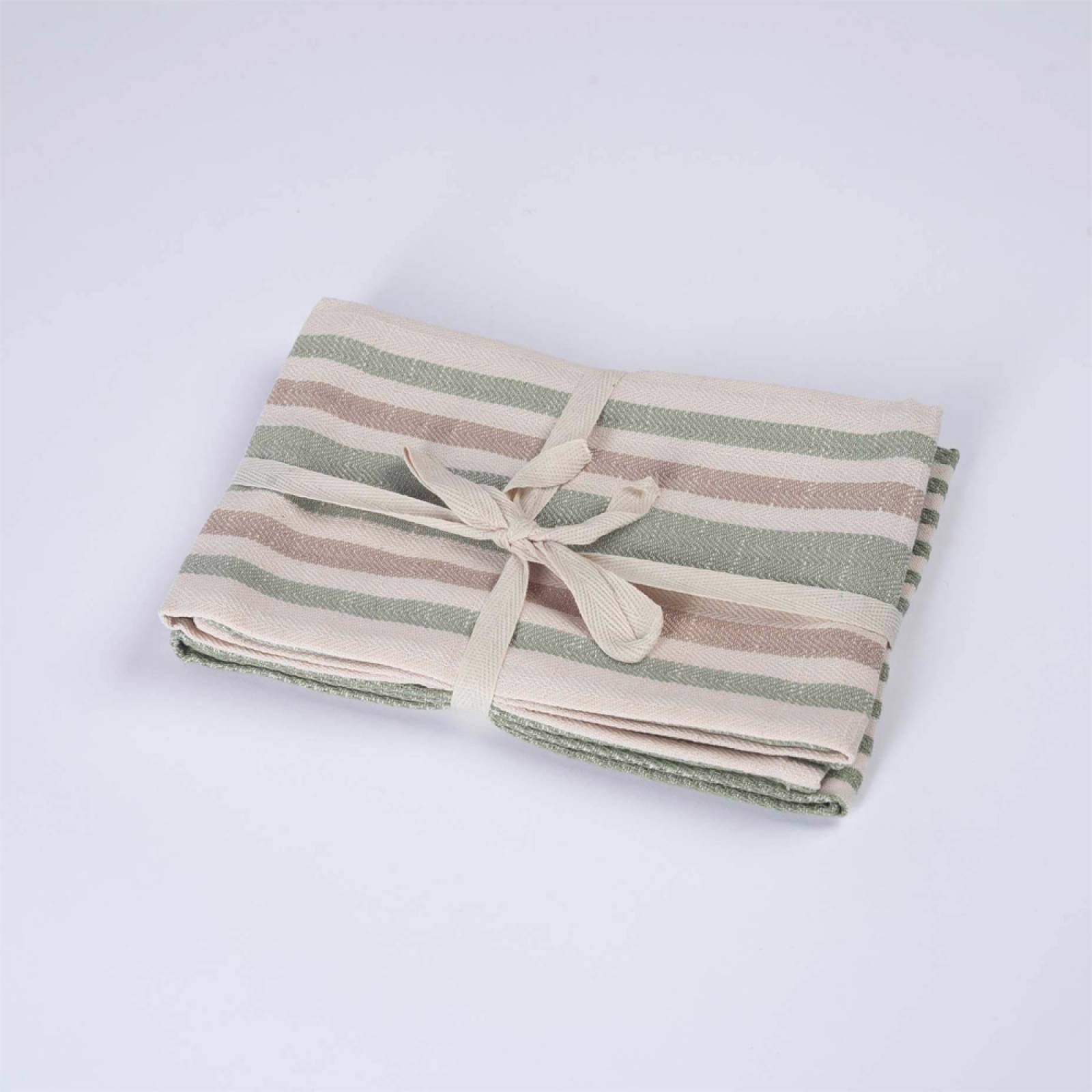 Set Of 2 Tea Towels In Green & Brown Stripe thumbnails