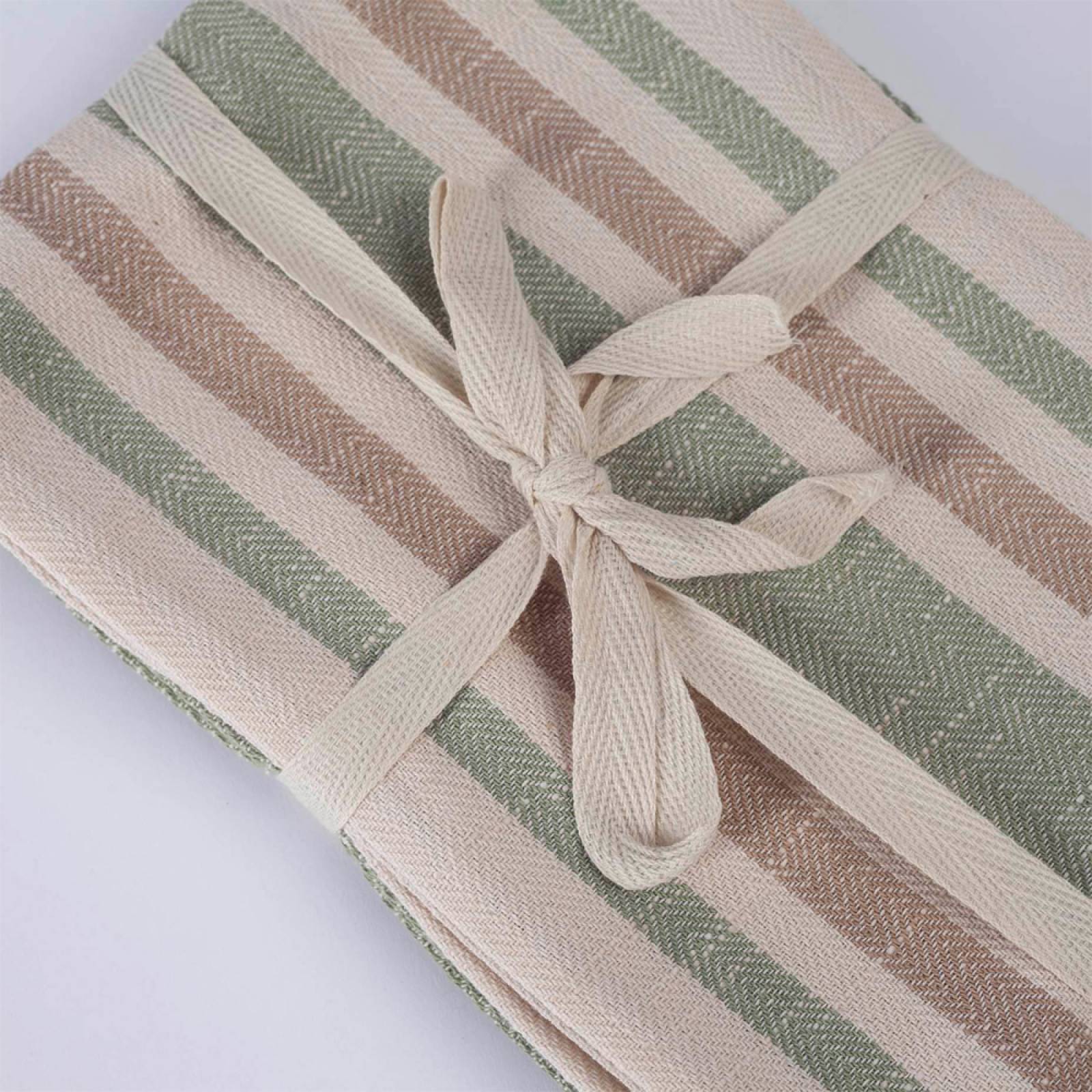 Set Of 2 Tea Towels In Green & Brown Stripe thumbnails