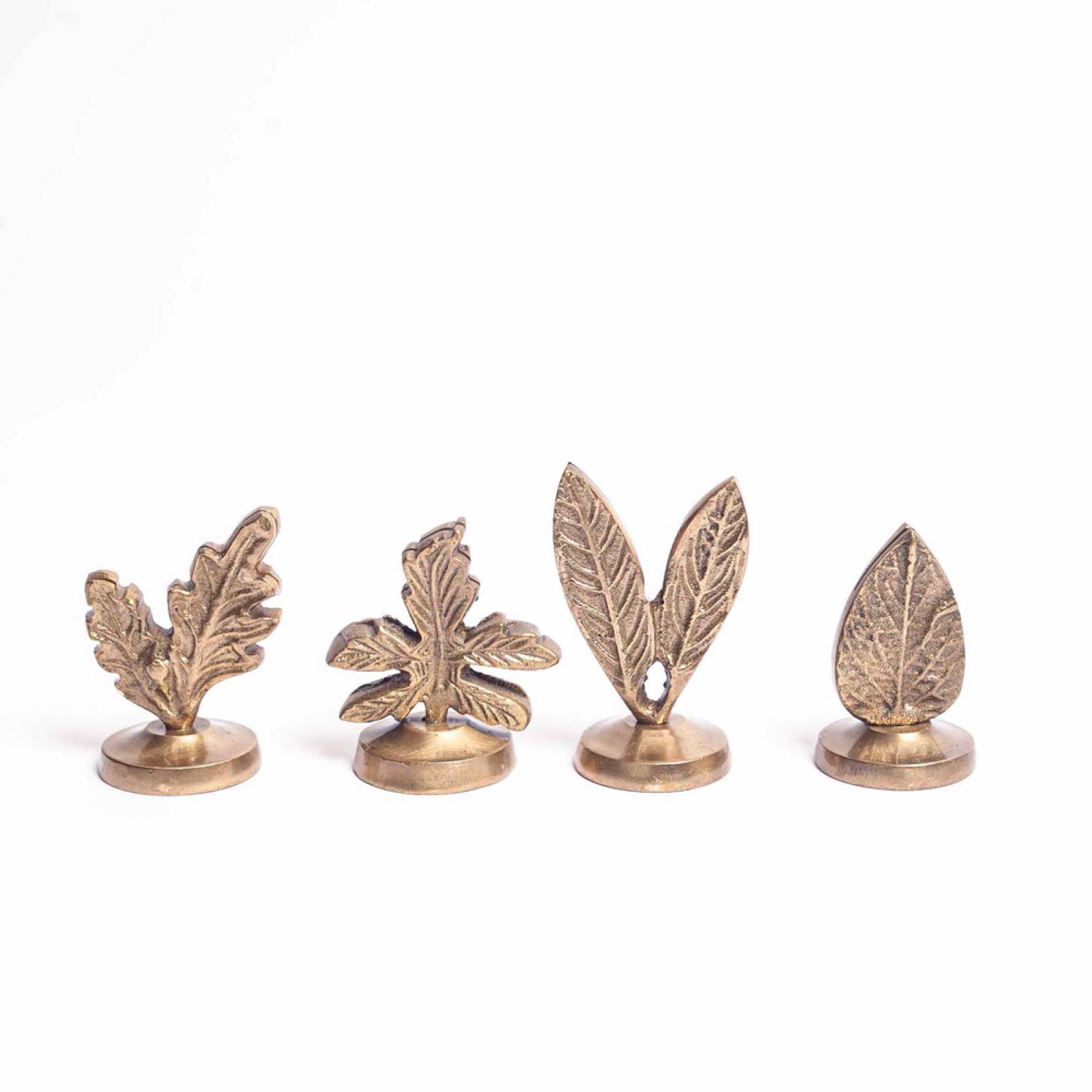 Set Of 4 Leaf Place Card Holders In Brass