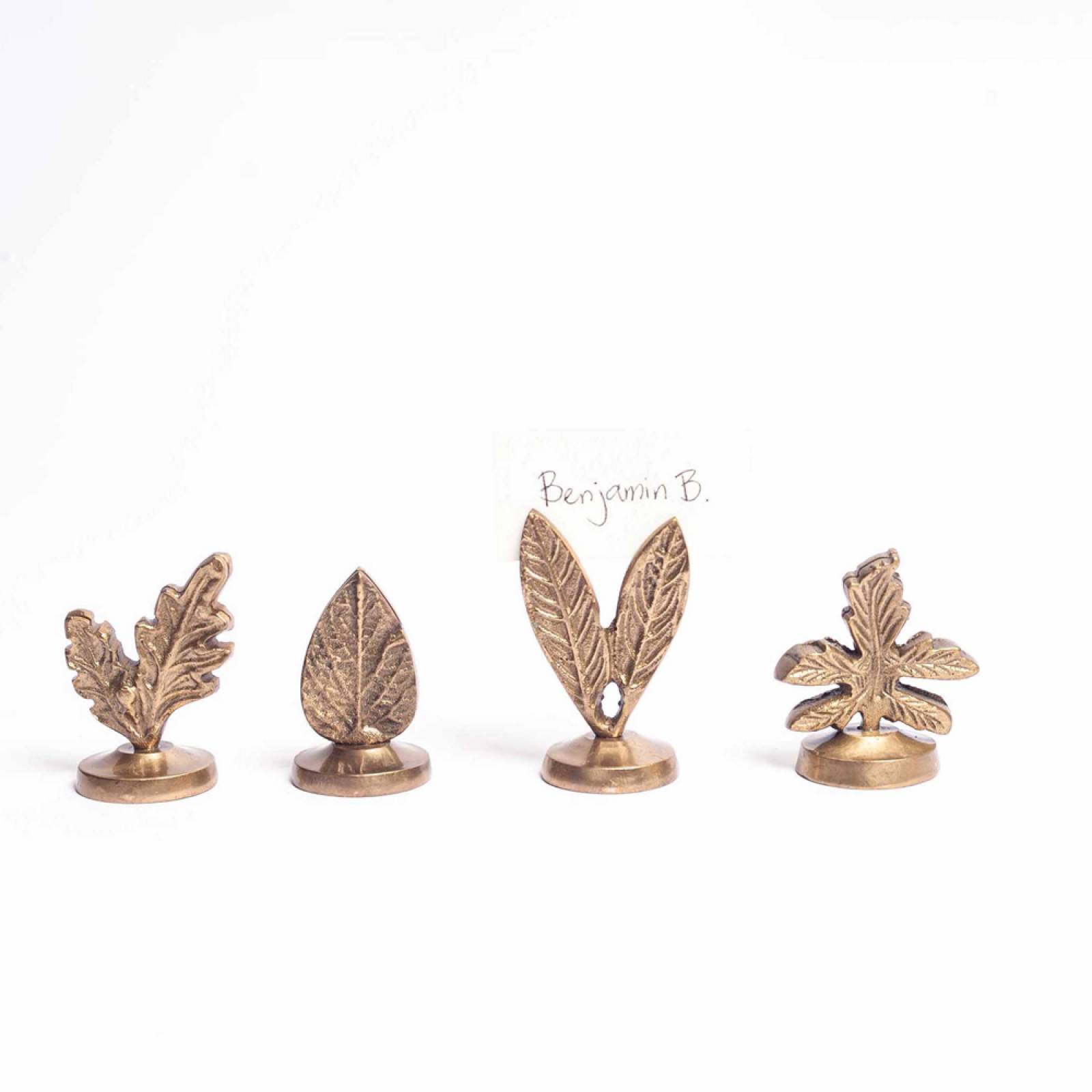 Set Of 4 Leaf Place Card Holders In Brass thumbnails