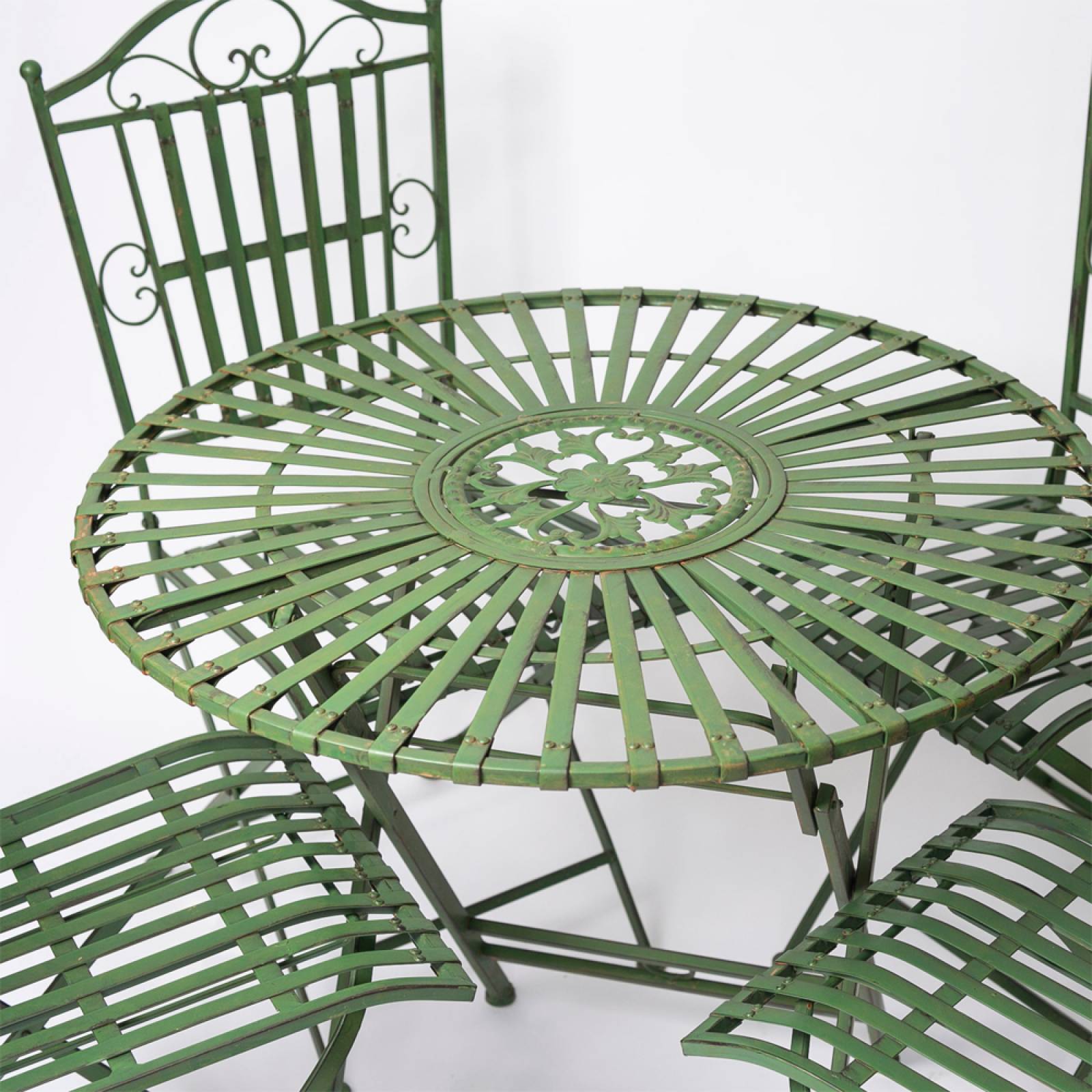 Set Of Metal Garden Table & 4 Chairs In Antique Green thumbnails