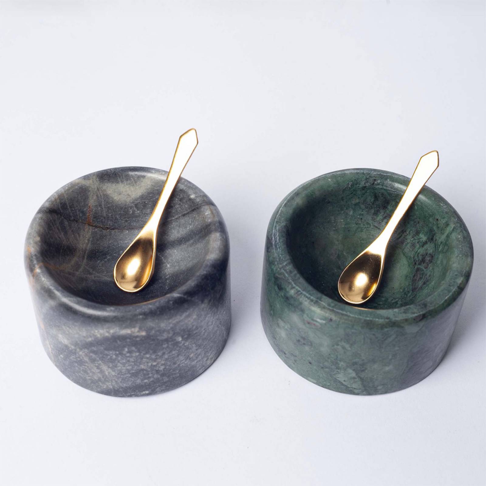 Set of 2 Green Marble Salt & Pepper Pots With Spoons thumbnails