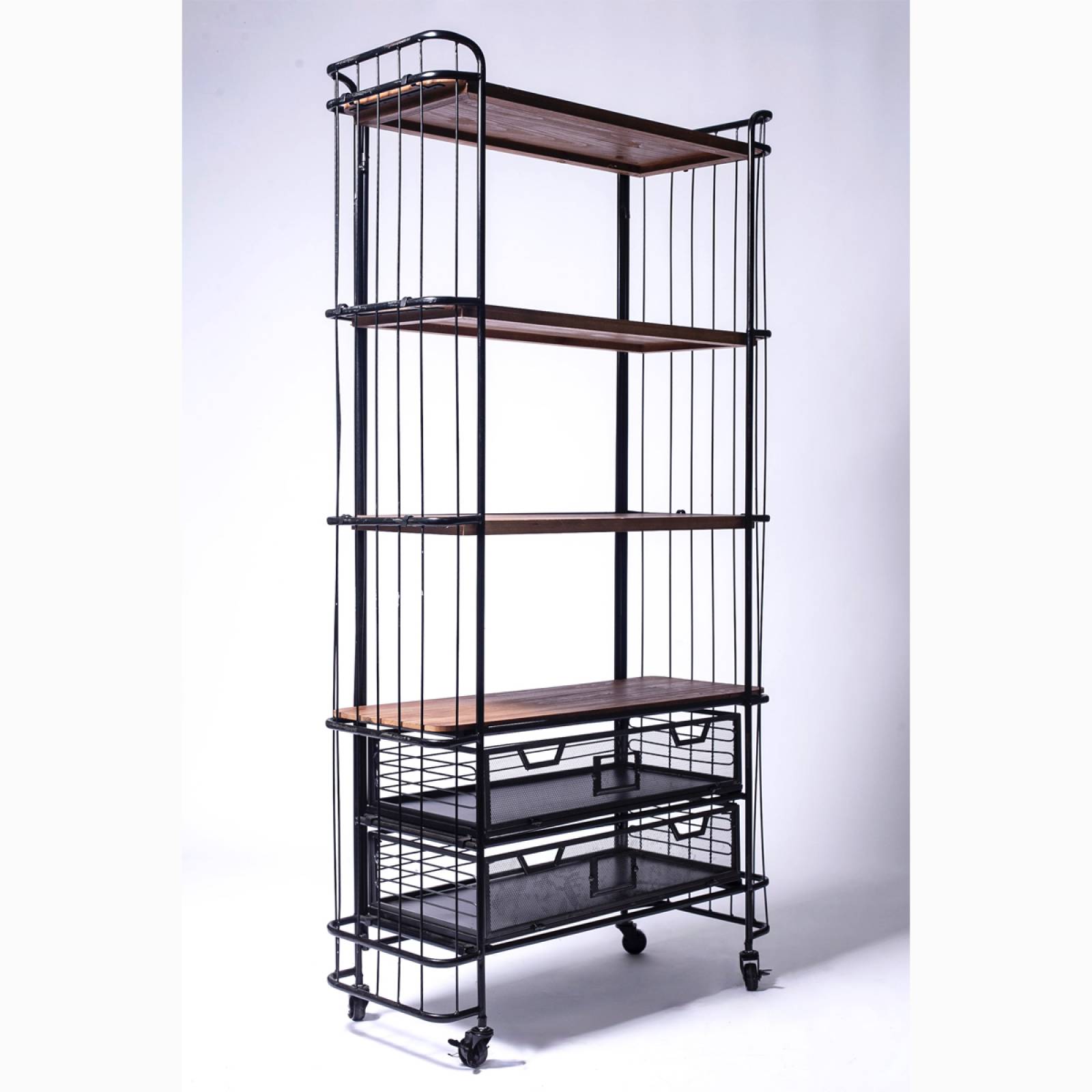 Wooden & Metal Shelving Unit With Drawers On Castors thumbnails