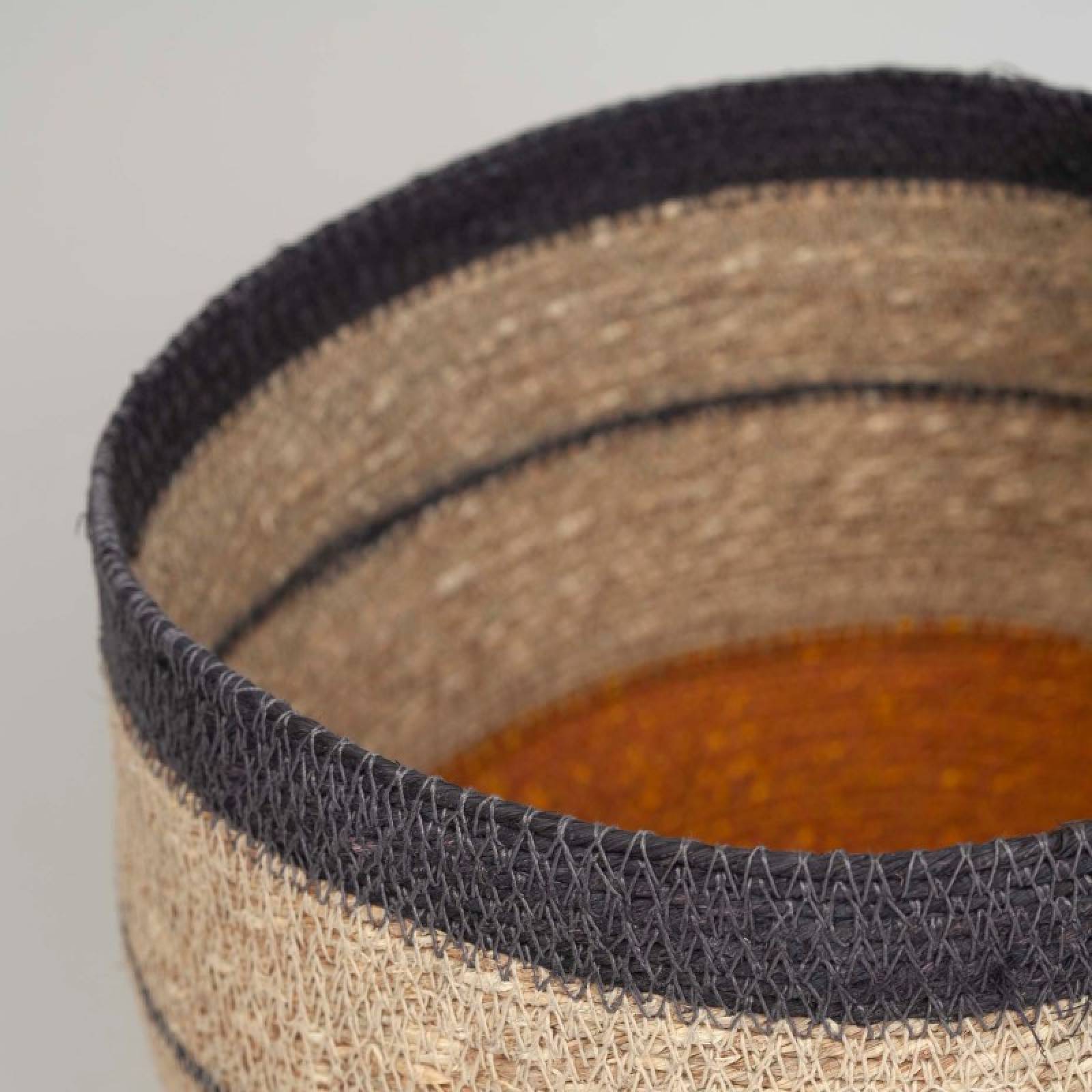 Short Basket With Black Stripes & Mustard Base H:18cm thumbnails