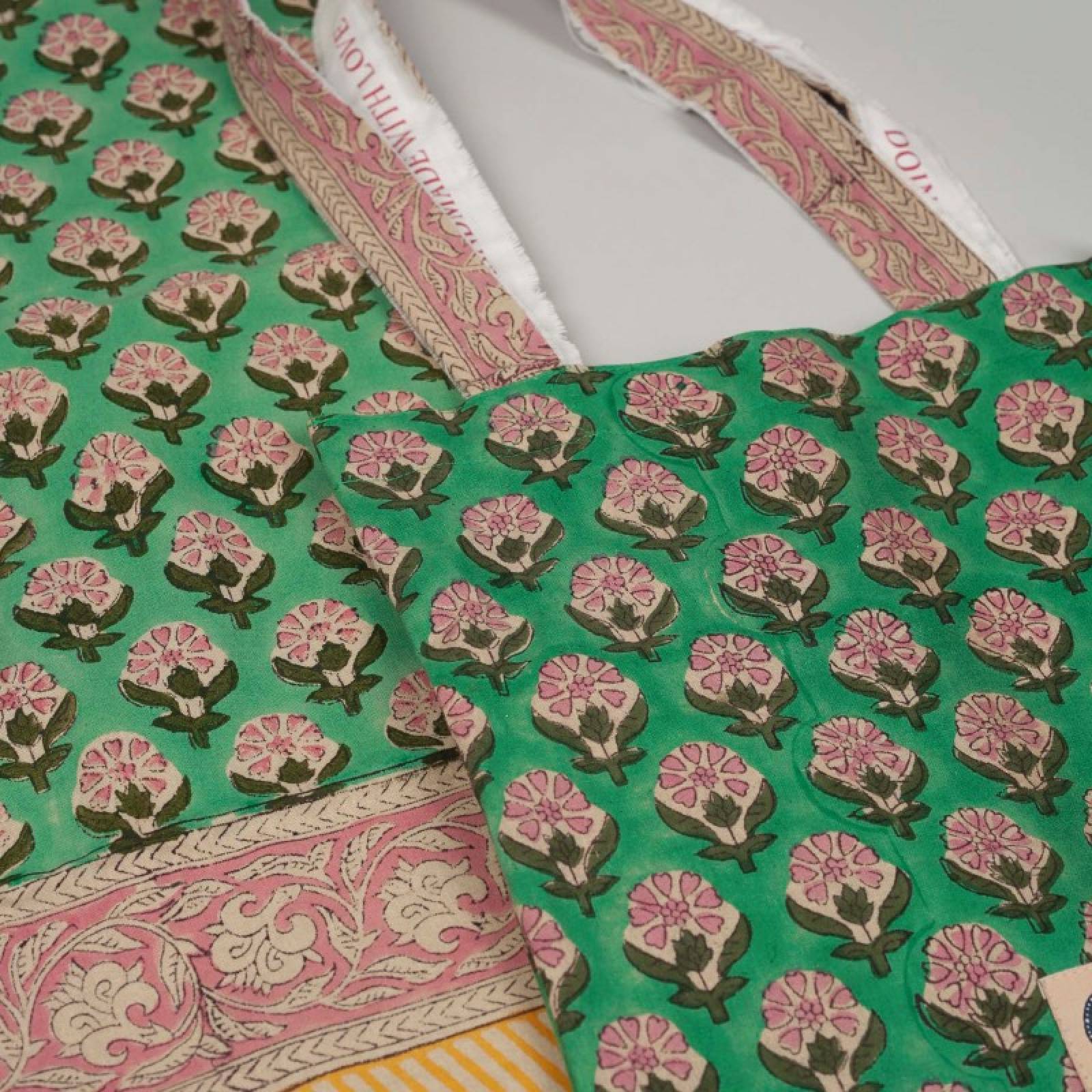 Single Sized Cotton Throw In Tote Bag - Green Emma Print thumbnails