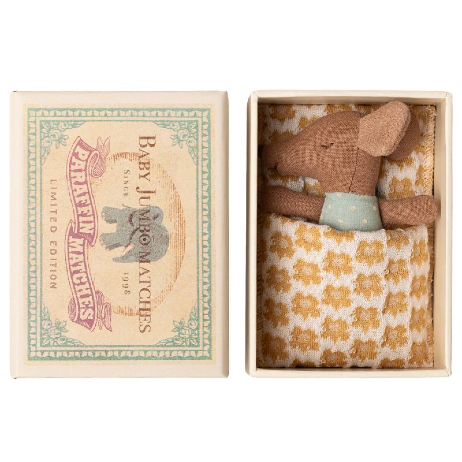 Sleepy/Wakey Baby Blue Mouse In Matchbox By Maileg 0+