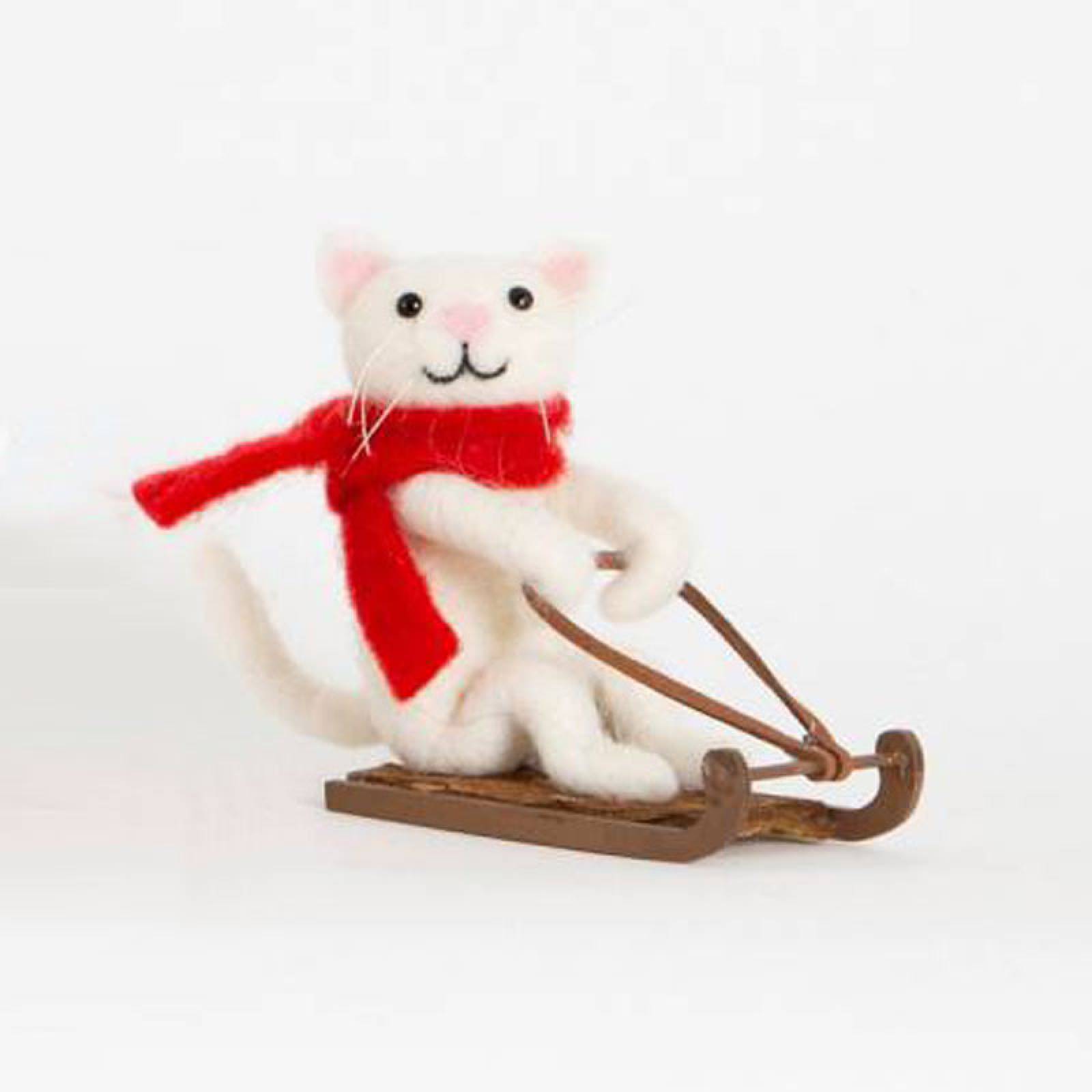 Snow Cat Felt Christmas Decoration Skiing or Sledging thumbnails