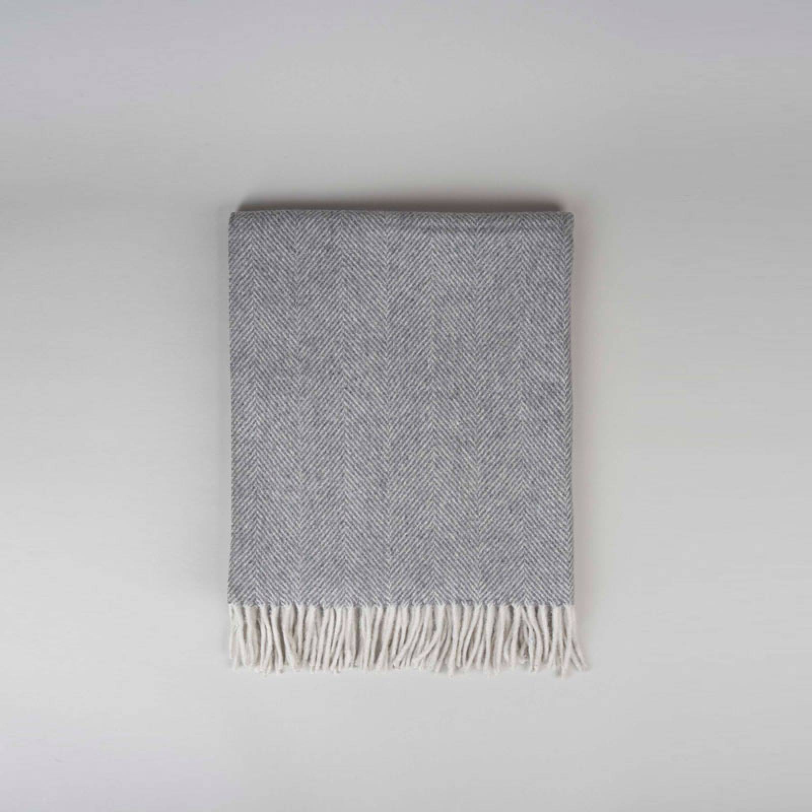Small Blanket In Charcoal Herringbone Recycled Wool