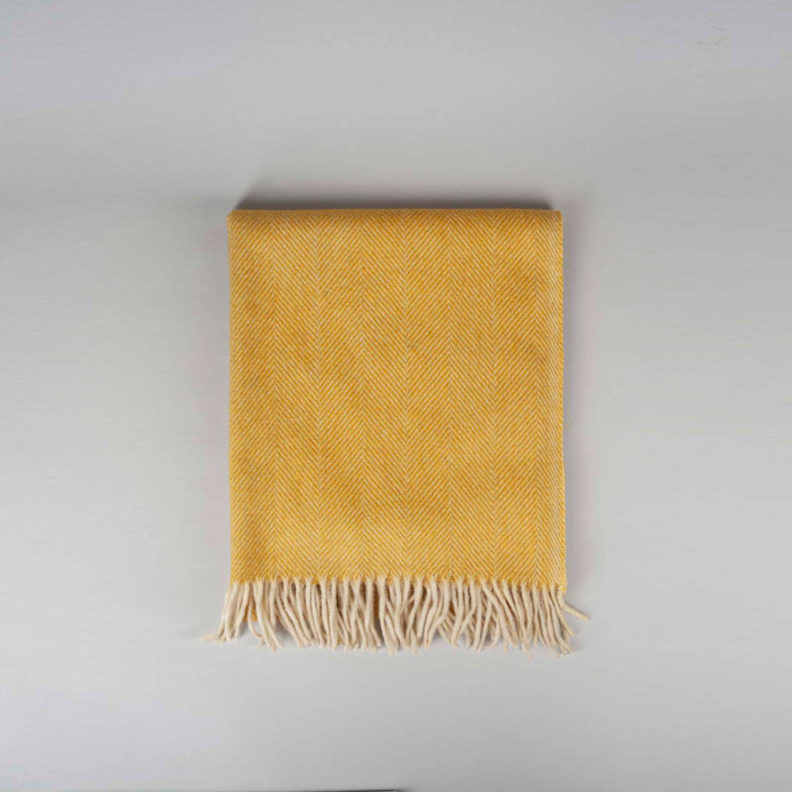 Small Blanket In Mustard Herringbone Recycled Wool