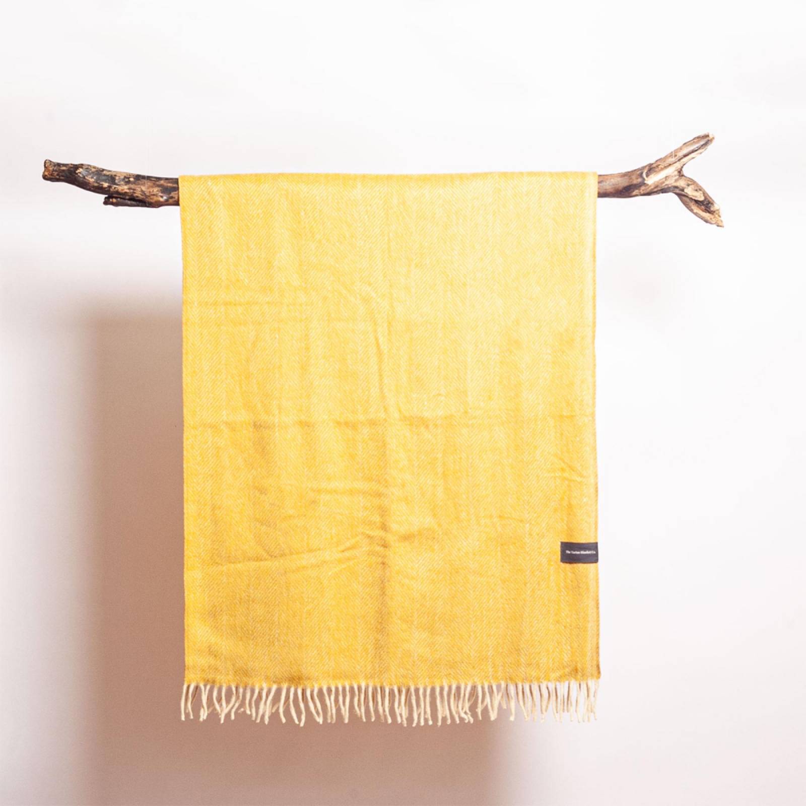 Small Blanket In Mustard Herringbone Recycled Wool