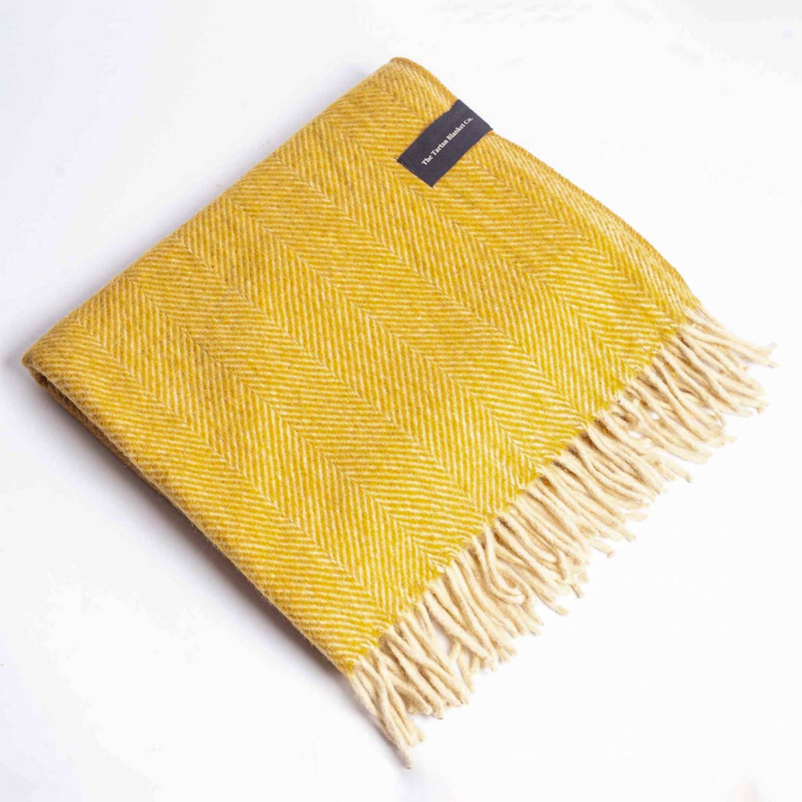 Small Blanket In Mustard Herringbone Recycled Wool thumbnails