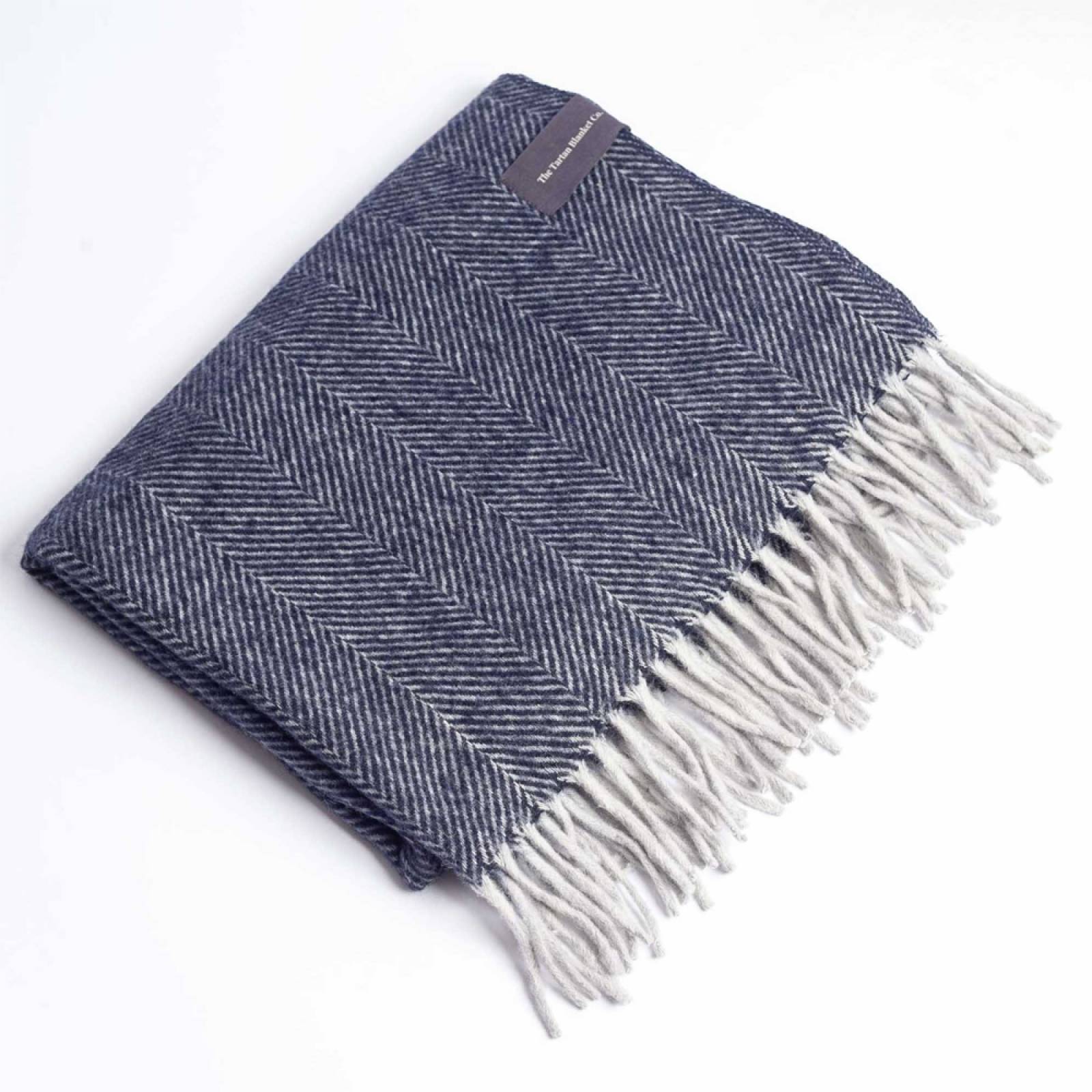 Small Blanket In Navy Herringbone Recycled Wool thumbnails