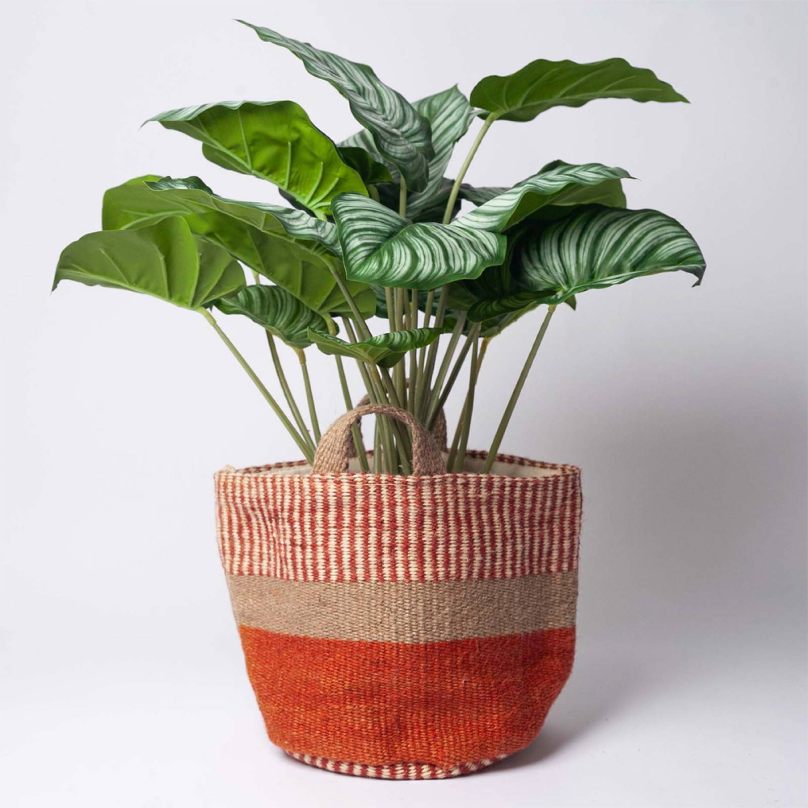 Small Jute Storage Basket In Rust & Beige Stripe 20x20cm thumbnails