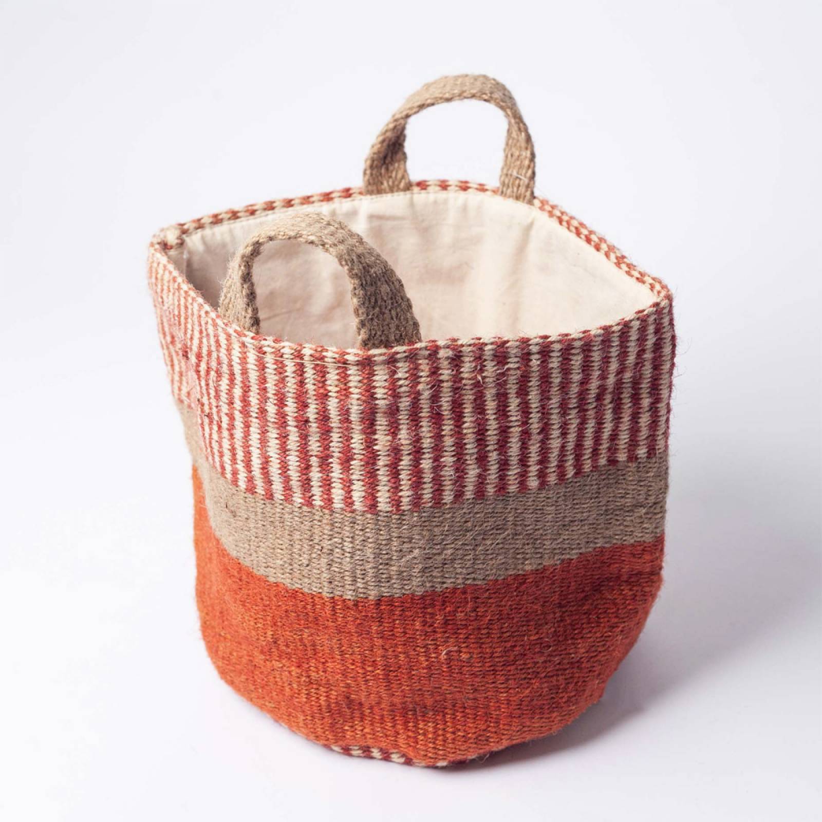 Small Jute Storage Basket In Rust & Beige Stripe 20x20cm thumbnails