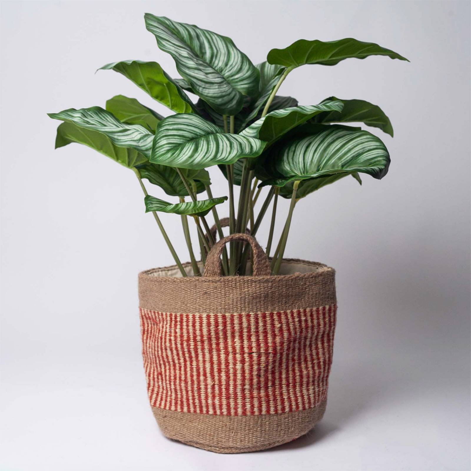 Small Jute Storage Basket In Rust Stripe With Border 20x20cm thumbnails