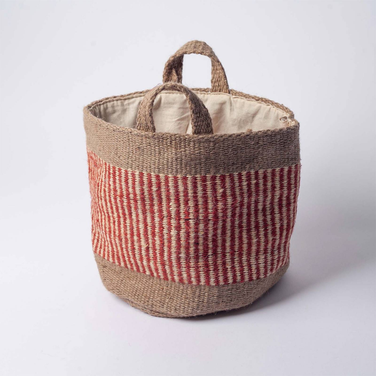 Small Jute Storage Basket In Rust Stripe With Border 20x20cm thumbnails