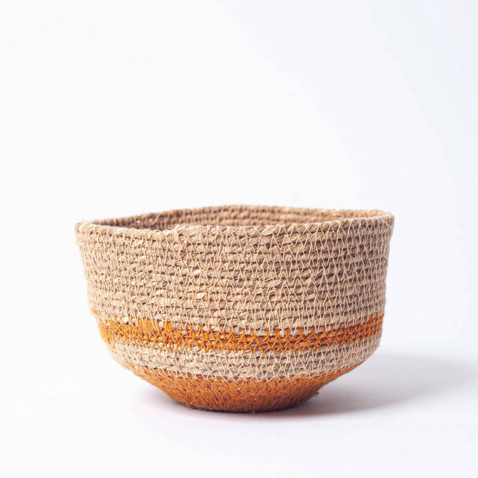 Small Orange & Natural Seagrass Tapered Basket