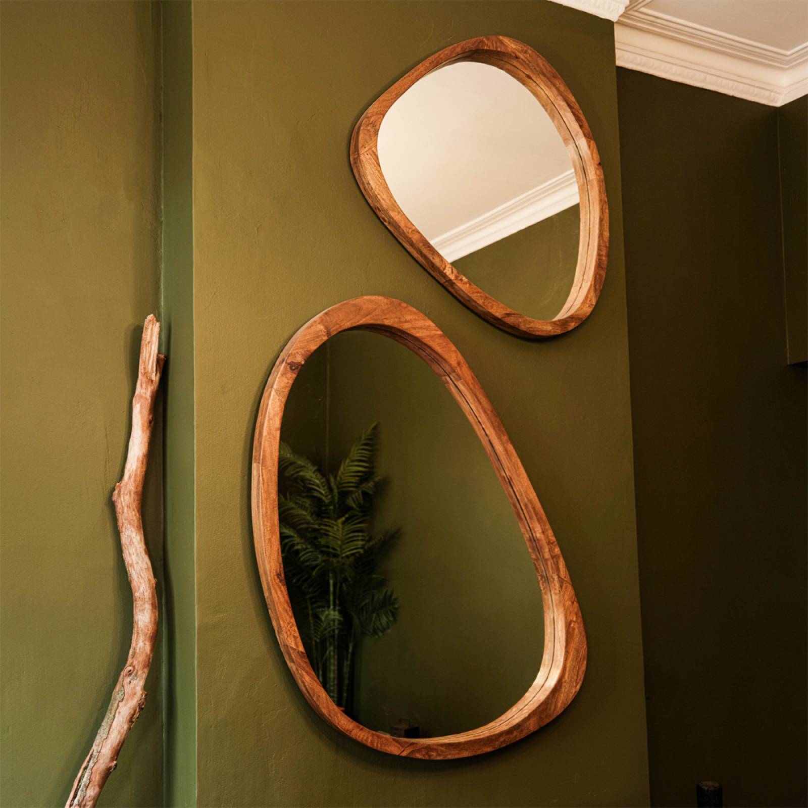 Small Organic Shaped Mirror With Wooden Back