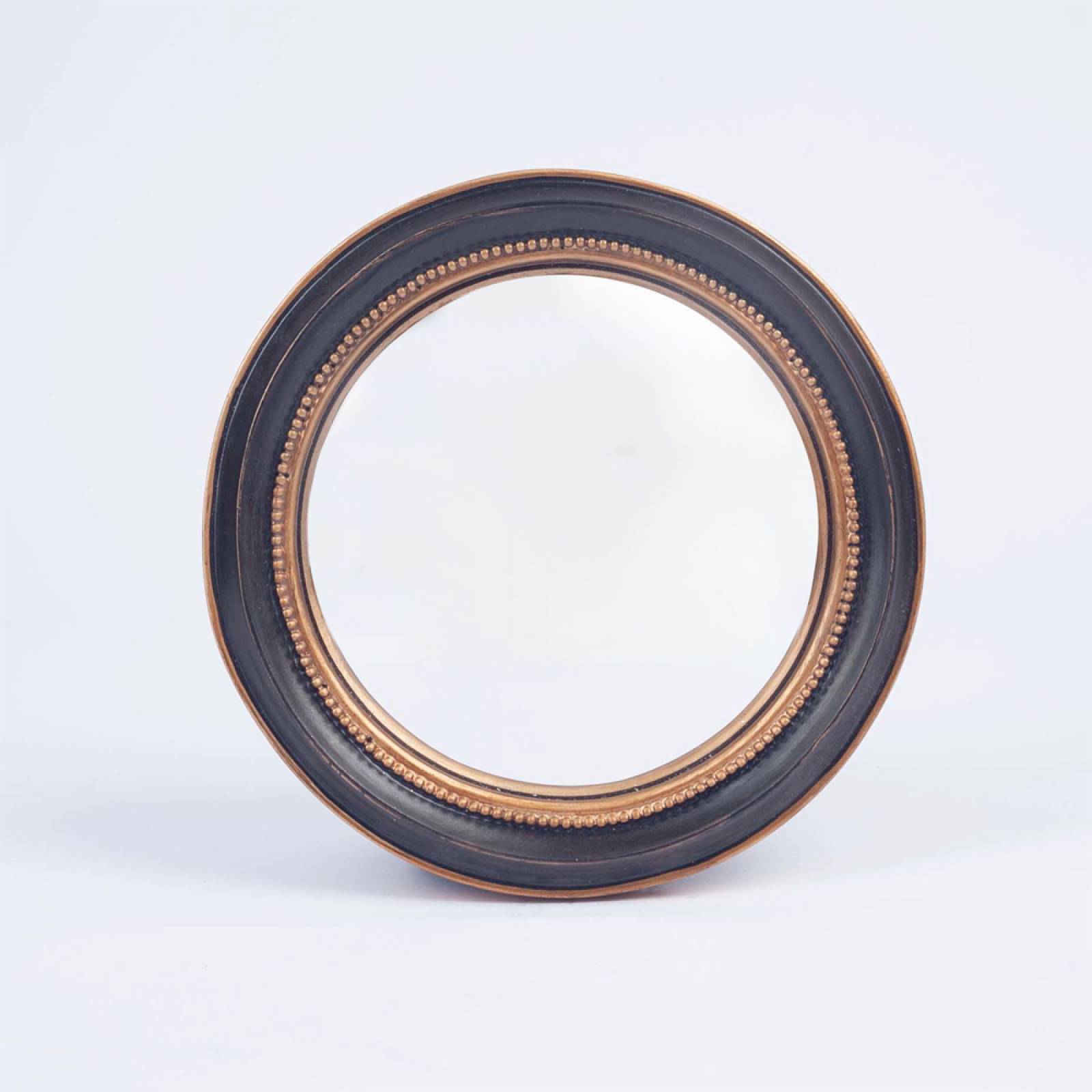 Small Round Black & Gold Convex Mirror With Beading D:19cm