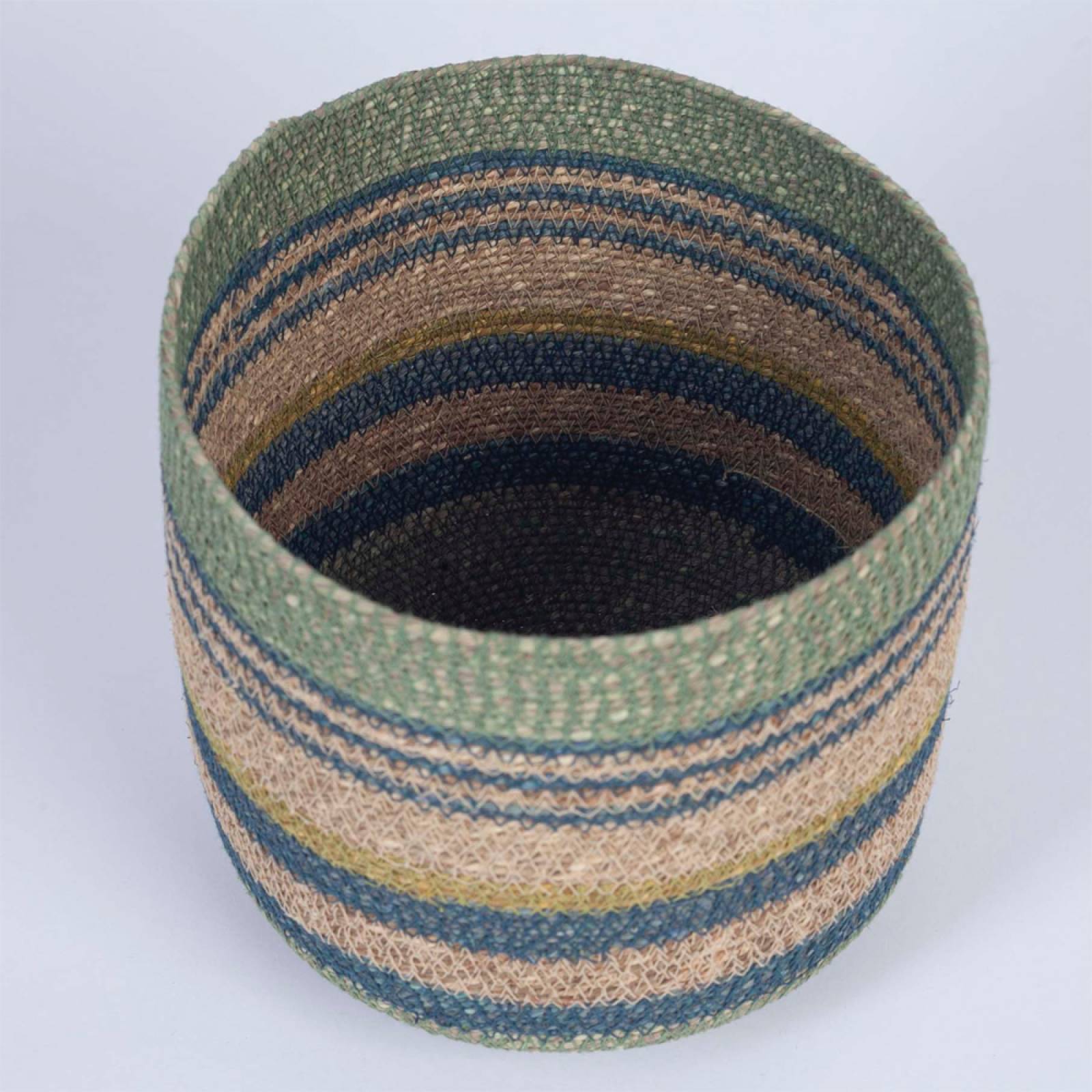 Small Seagrass Basket With Blue Stripes & Aqua Trim H:21cm thumbnails