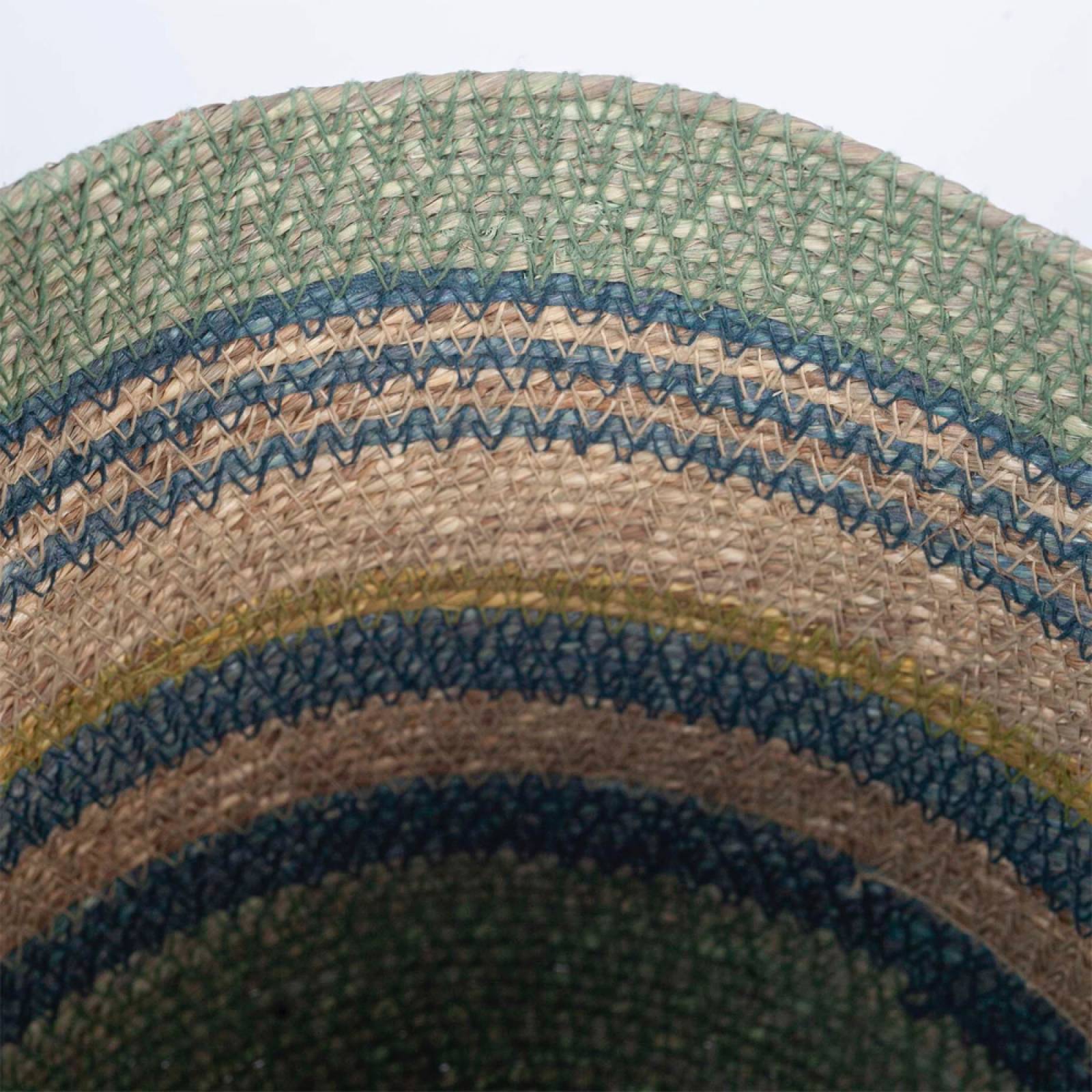 Small Seagrass Basket With Blue Stripes & Aqua Trim H:21cm thumbnails
