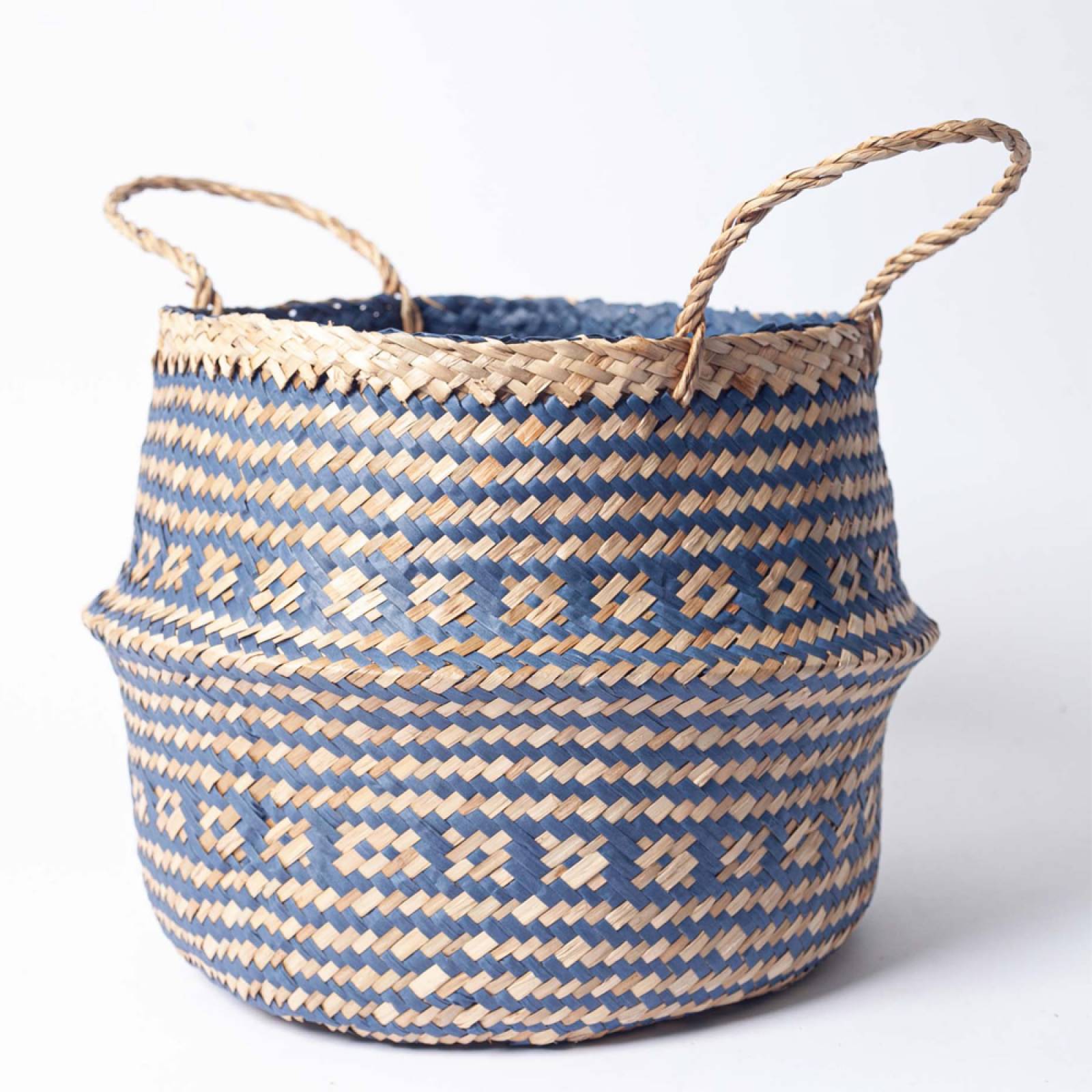 Small Seagrass Storage Basket In Navy Blue