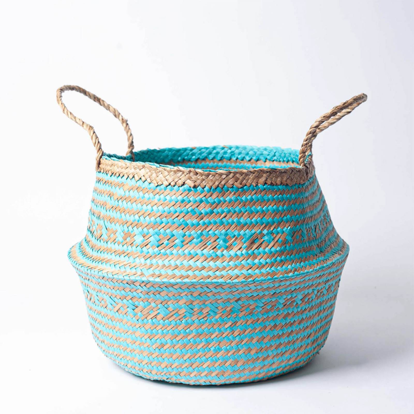 Small Seagrass Storage Basket In Turquoise