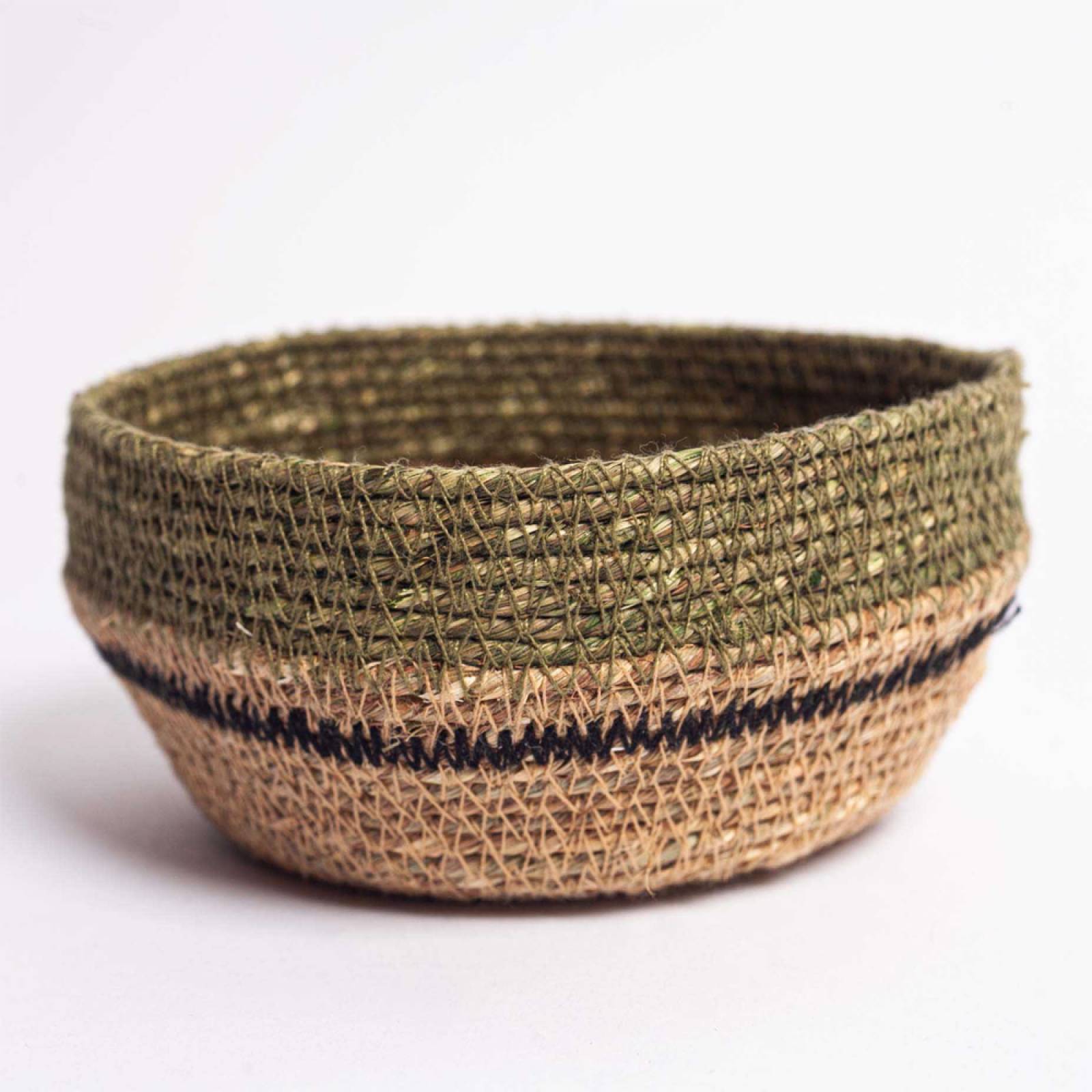 Small Stitched Seagrass Bowl In Olive H:13cm thumbnails