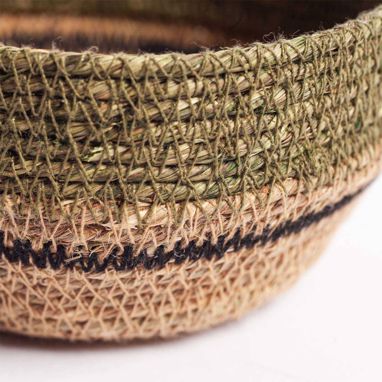 Small Stitched Seagrass Bowl In Olive H:13cm thumbnails