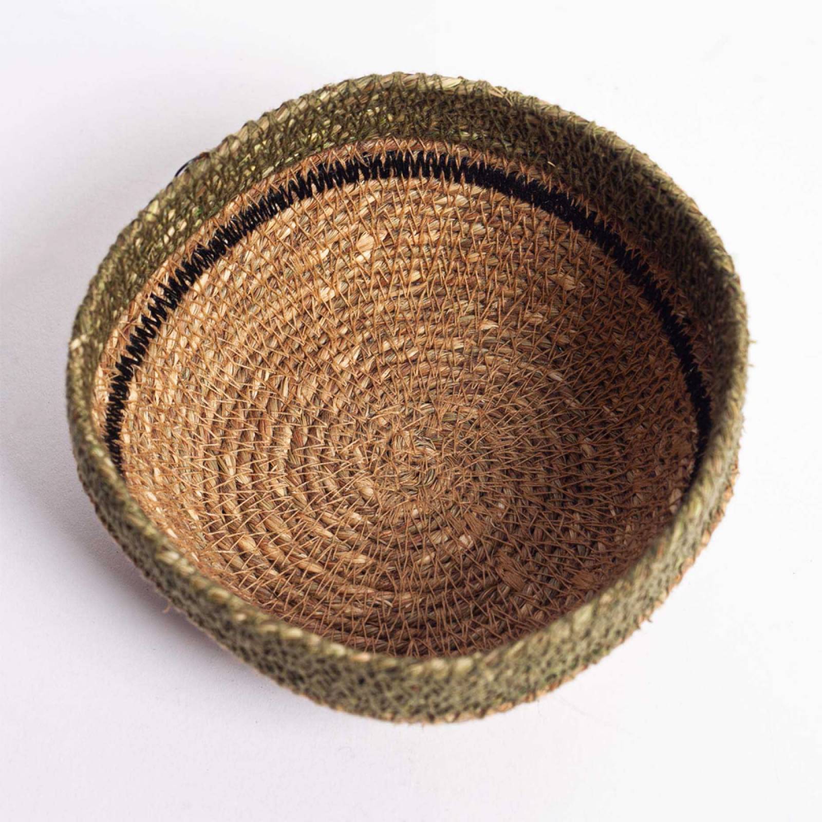 Small Stitched Seagrass Bowl In Olive H:13cm thumbnails