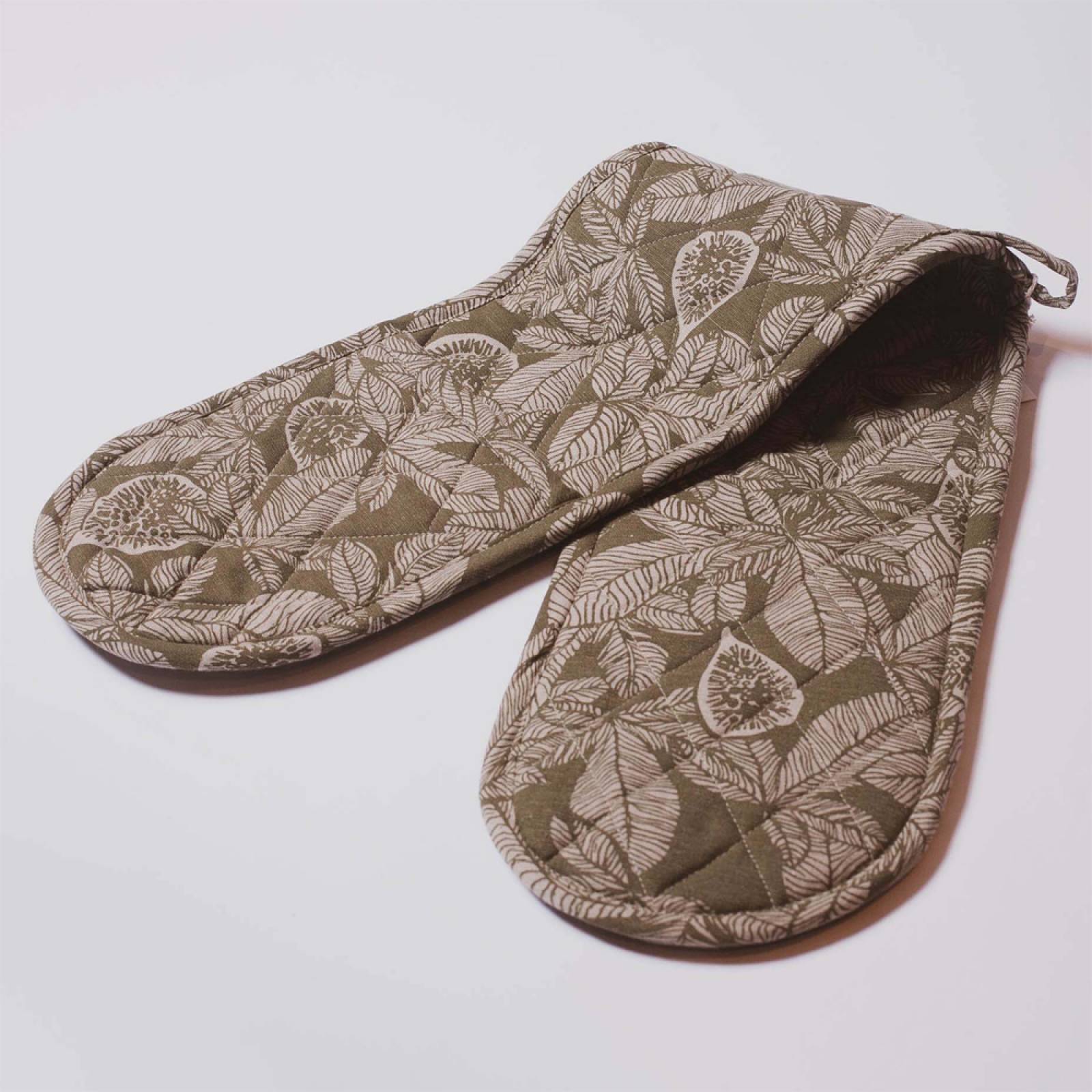 Double Oven Glove In Burnt Olive Fig Tree Print