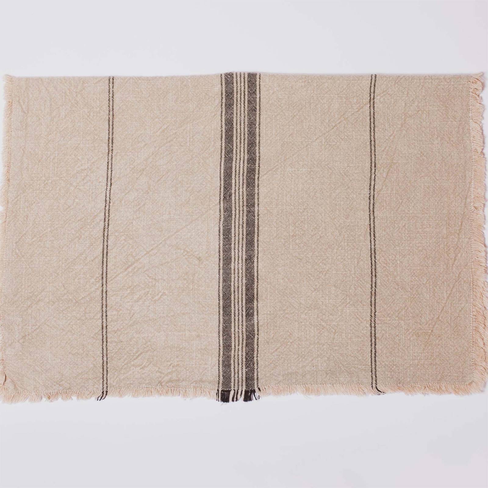 Striped Cotton Tea Towel With Fringing In Khaki thumbnails