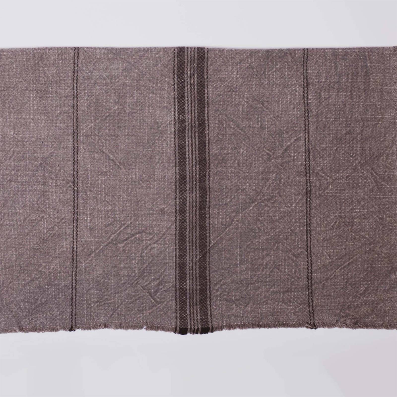 Striped Cotton Tea Towel With Fringing In Grey