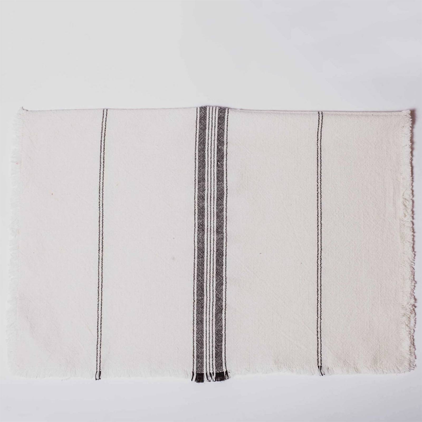 Striped Cotton Tea Towel With Fringing In White