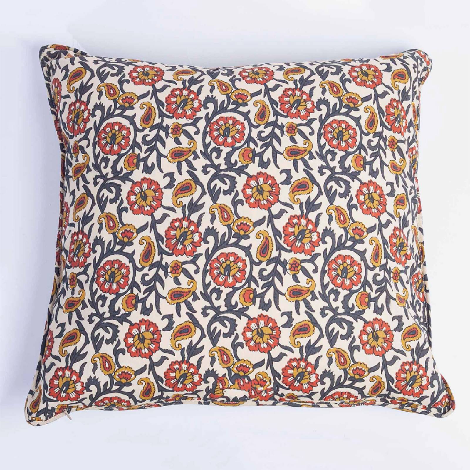 Square Cushion In Red Flower Block Print 50x50