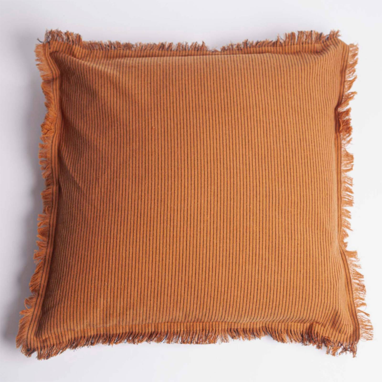 Square Cushion In Striped Almond With Fringing 50x50