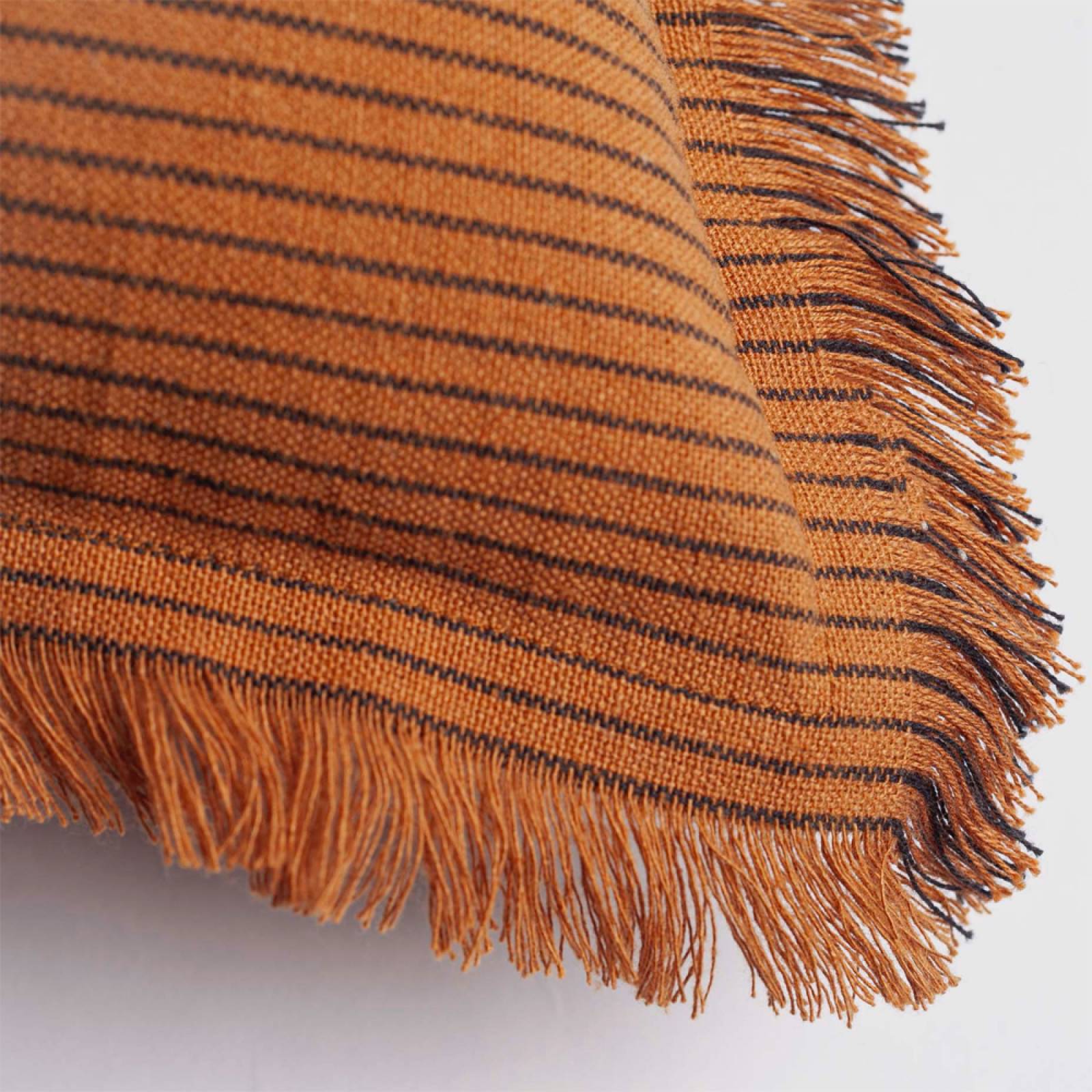 Square Cushion In Striped Almond With Fringing 50x50 thumbnails