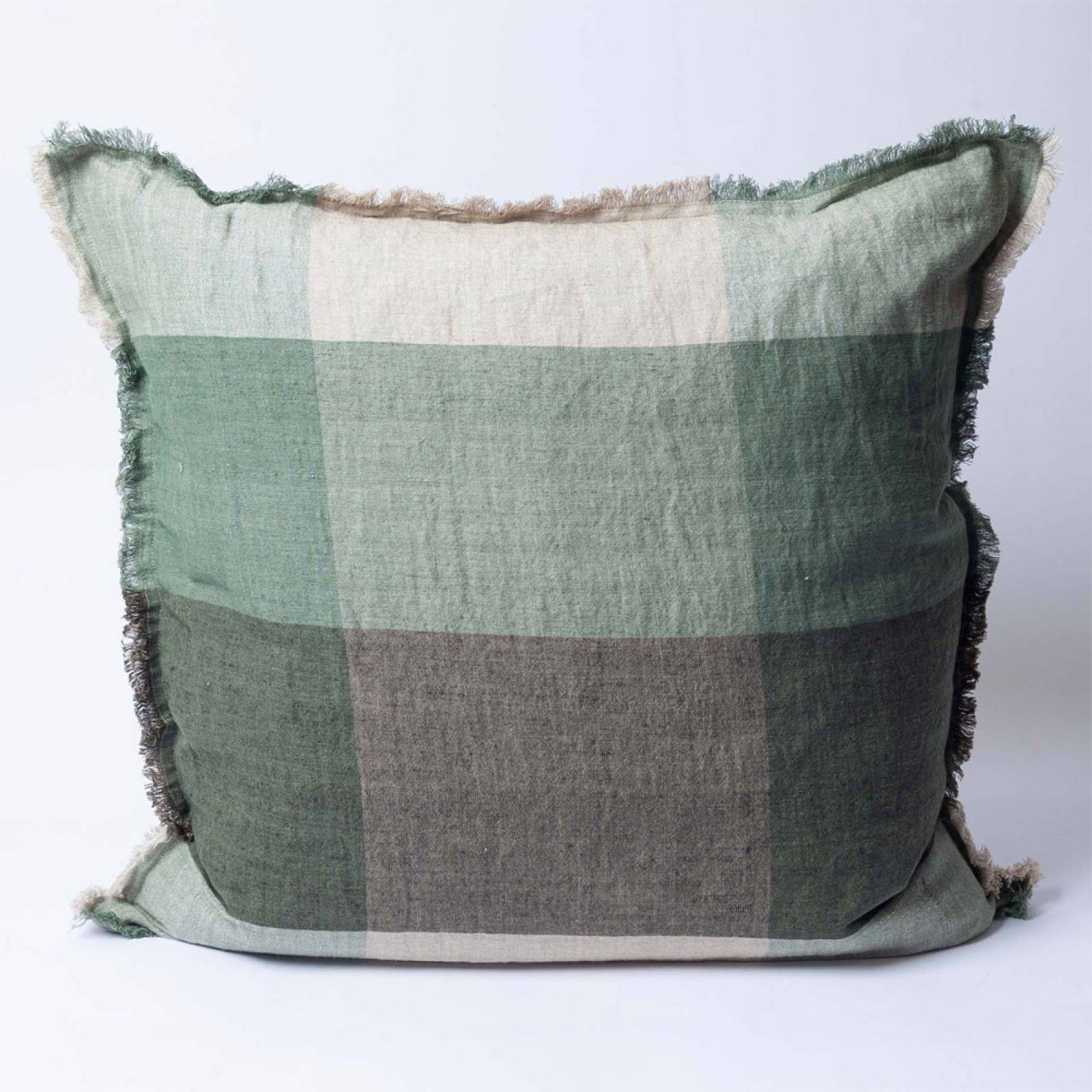 Square Green Checked Linen Cushion 60x60cm thumbnails