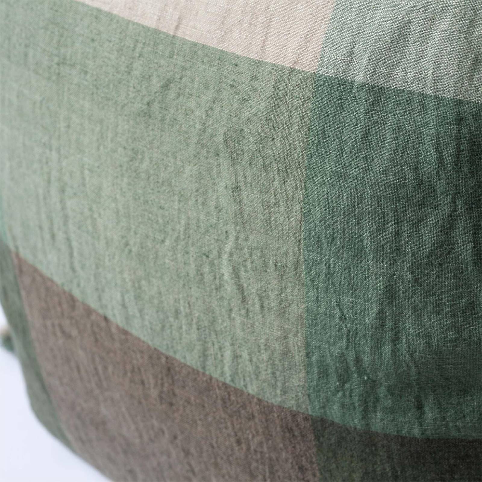 Square Green Checked Linen Cushion 60x60cm thumbnails