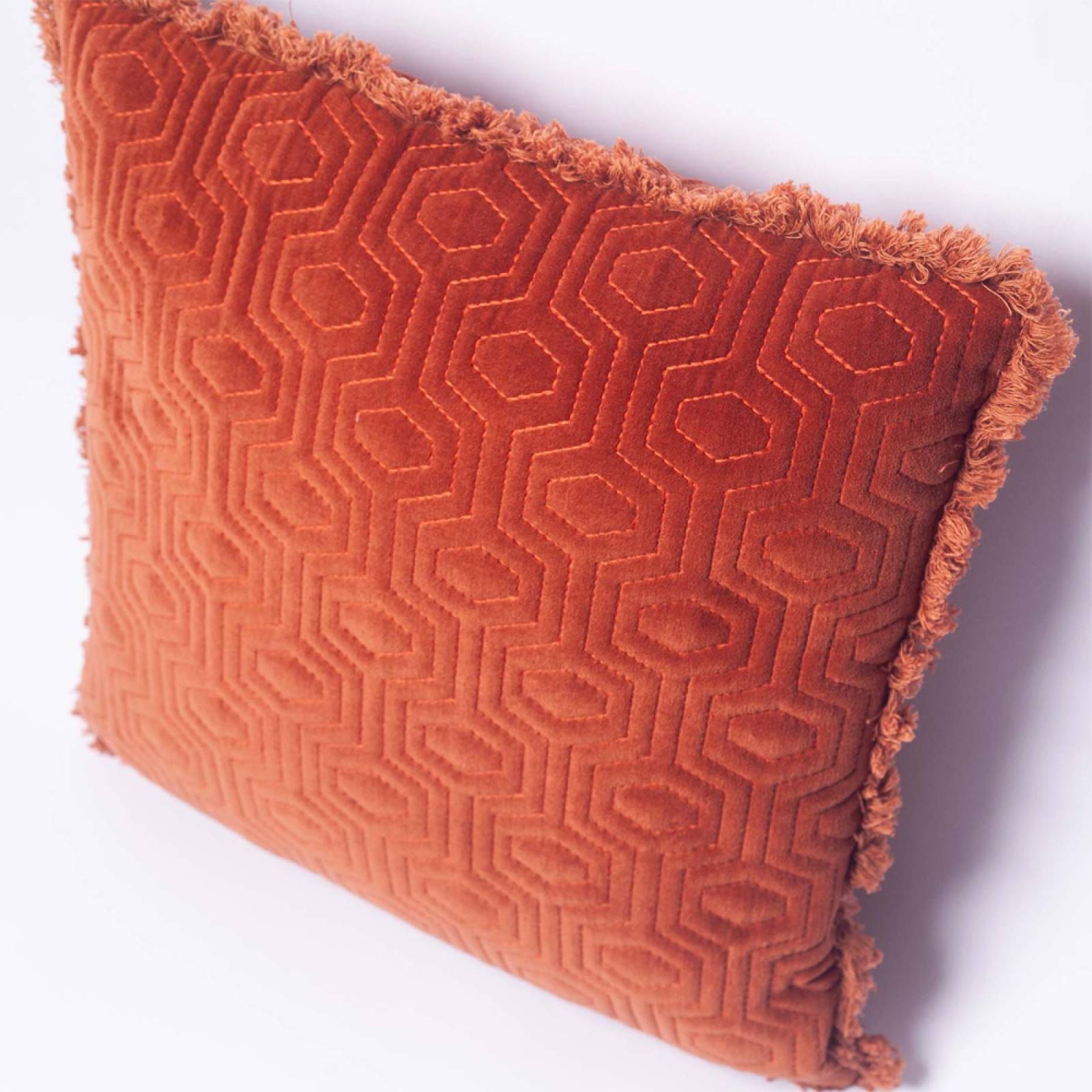 Square Patterned Orange Cushion With Fringing 45x45cm thumbnails